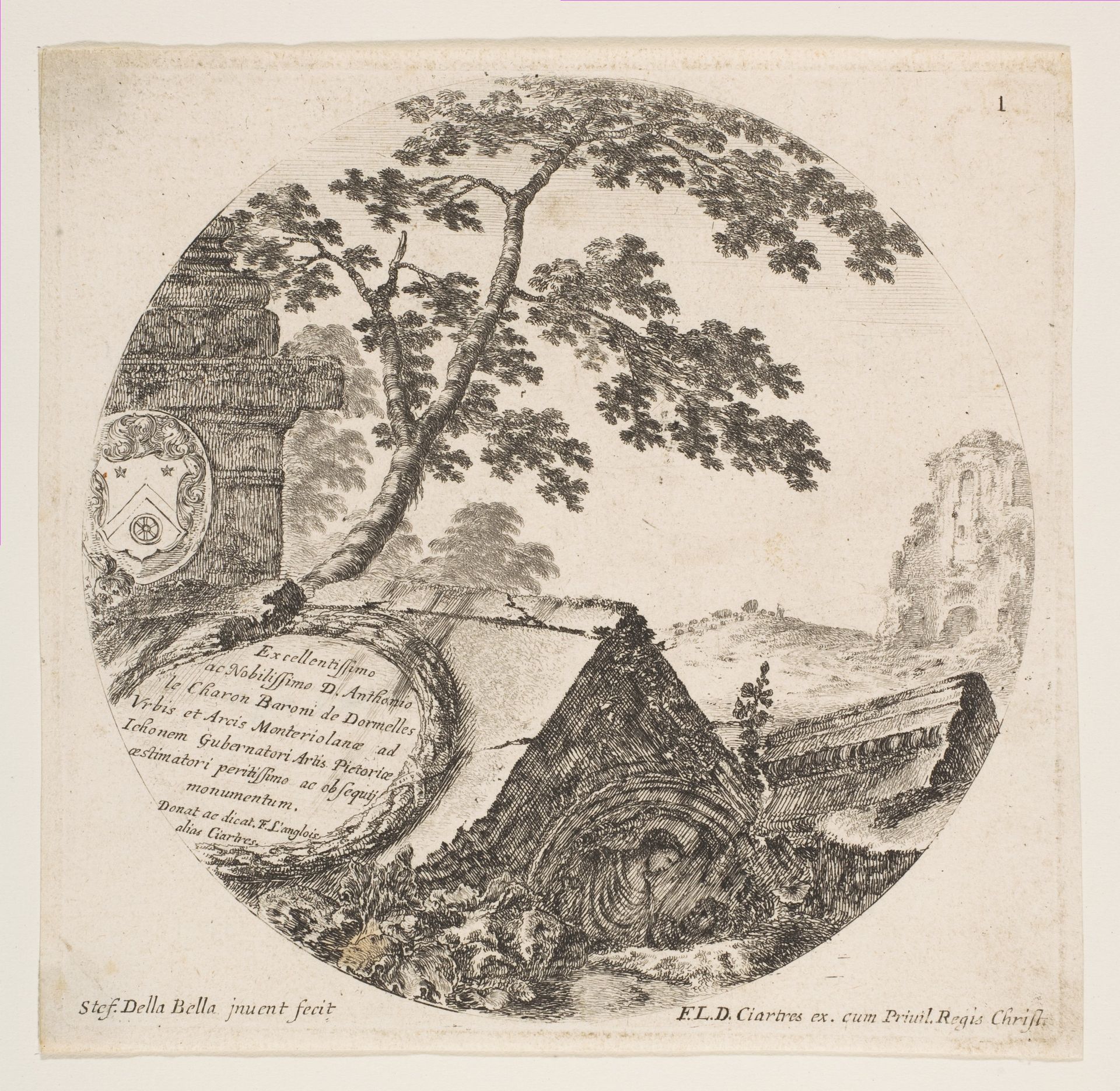 Plate 1: fragments from ancient monuments, from 'Roman Landscapes and Ruins' (Paysages et ruines de Rome) by Stefano della Bella