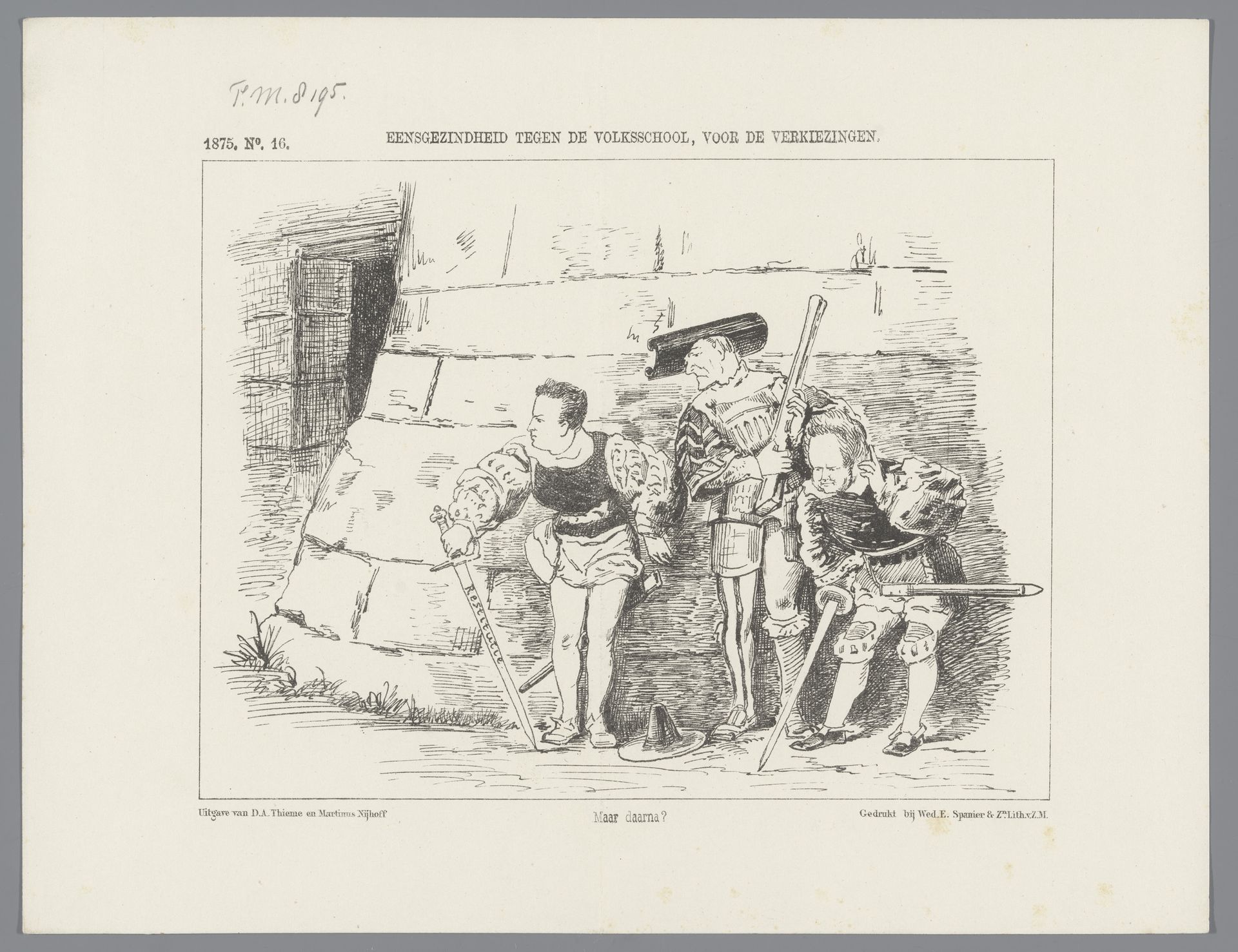 Spotprent op Kuypers aanvraag om restitutie van schoolgelden, 1875 by Johan Michaël Schmidt Crans
