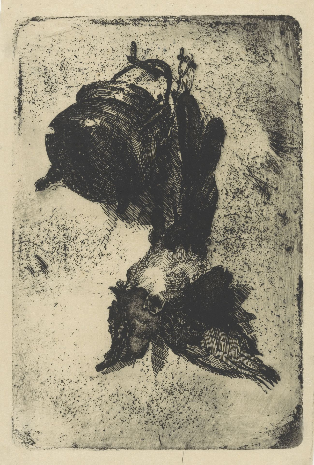 Dode vogel en ketel aan een muur by Barbara Elisabeth van Houten
