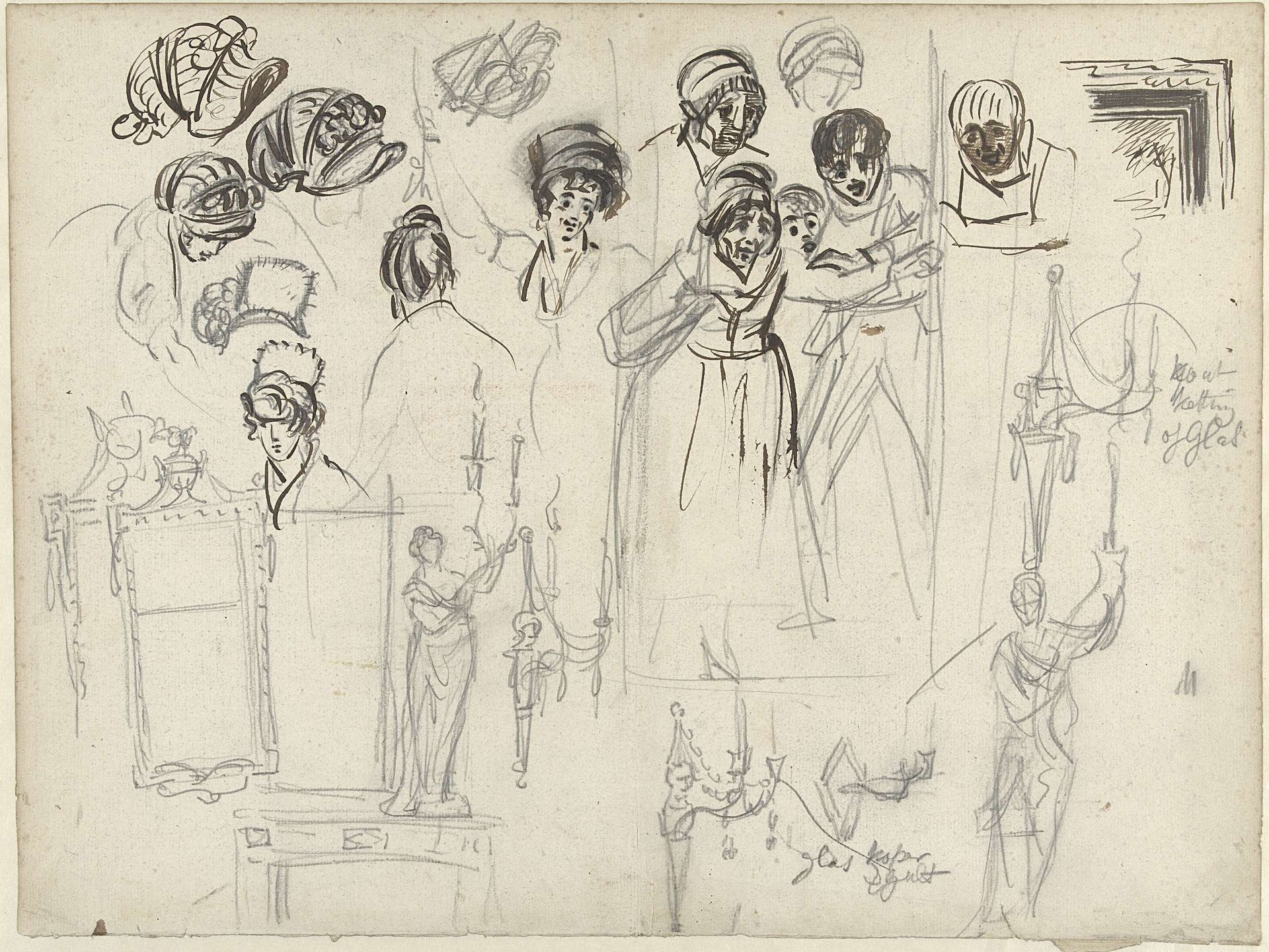 Studies van figuren, lampen en spiegels by Simon Andreas Krausz