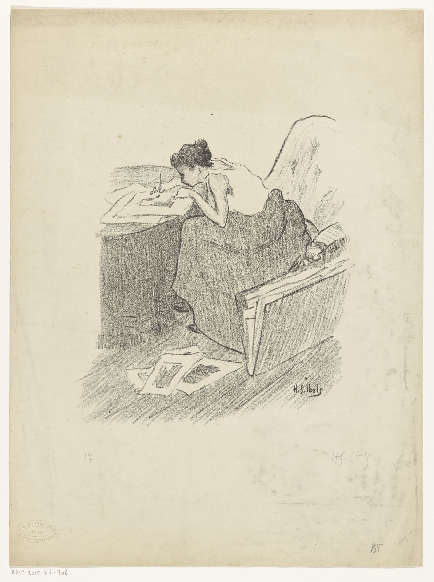 Vrouw bezig met het inkleuren van prenten by Henri-Gabriel Ibels