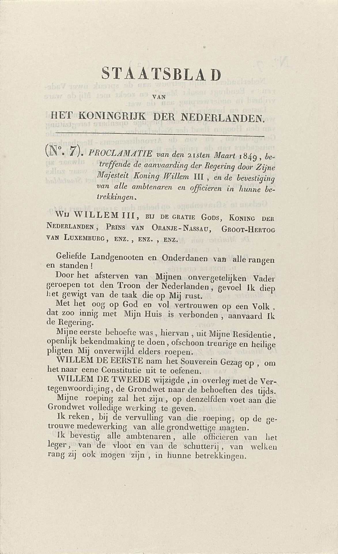 Staatsblad met de proclamatie van koning Willem III, 1849 by Anonymous
