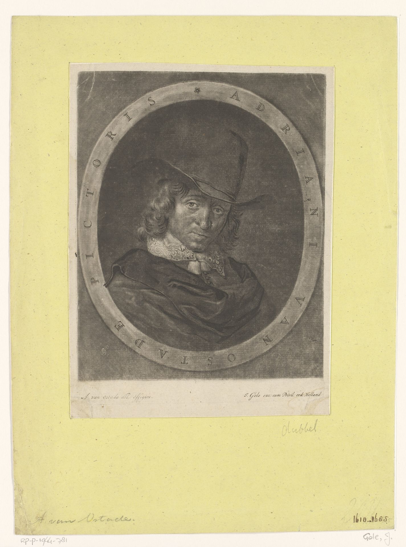 Portret van Adriaen van Ostade by Jacob Gole