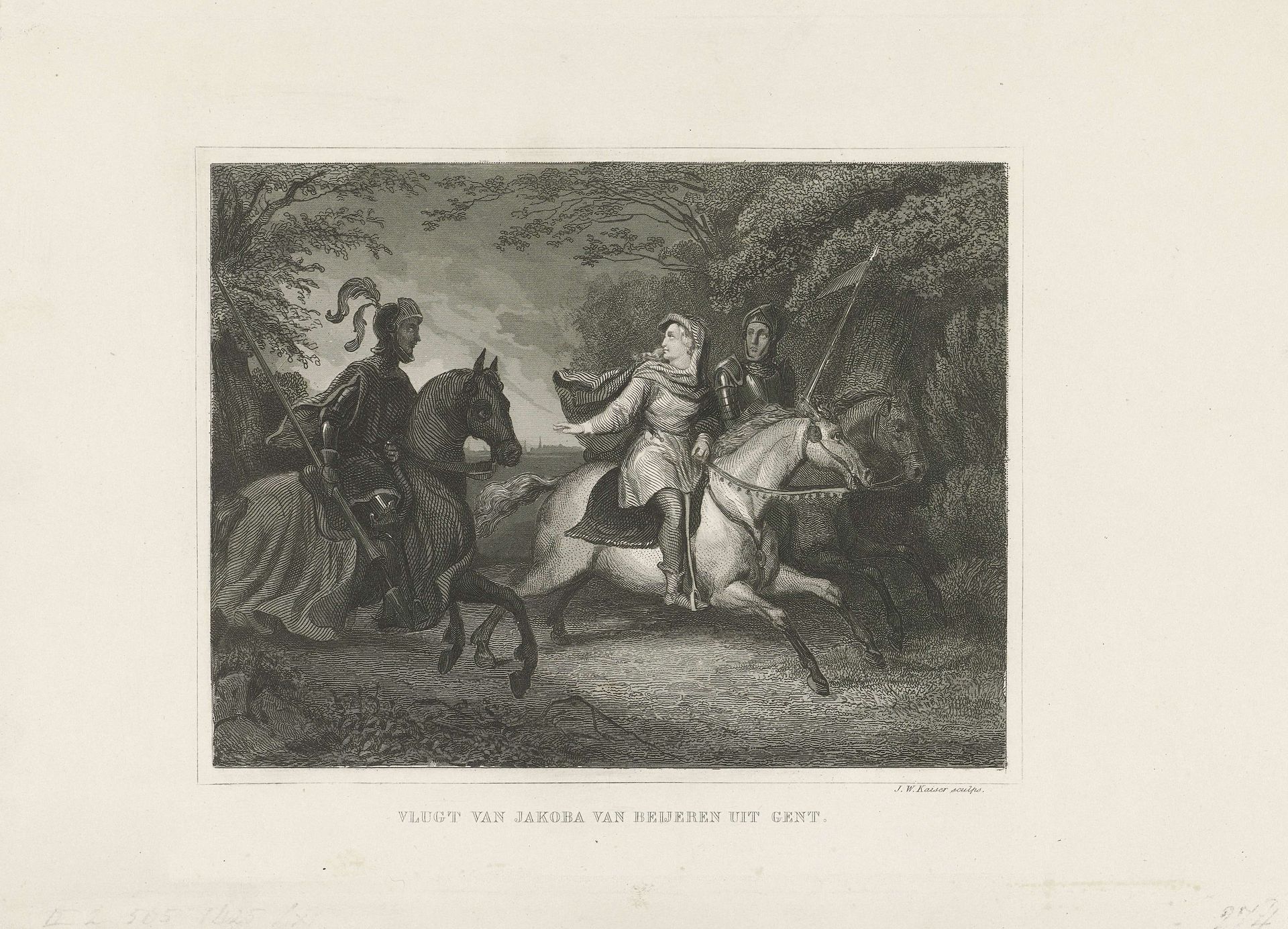 Vlucht van Jacoba van Beieren uit Gent by Johann Wilhelm (I) Kaiser