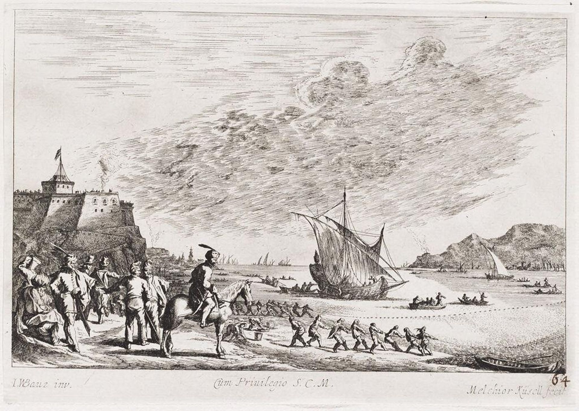 Fishery at Gaeta near the Castel Santissima TrinitÃ  by Melchior KÃ¼sel