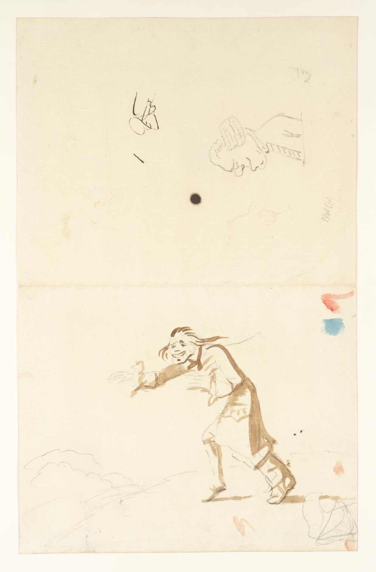 A Man Wearing One Top-Boot. Verso: Heads, Etc., and a Scrawl by Henry William Bunbury
