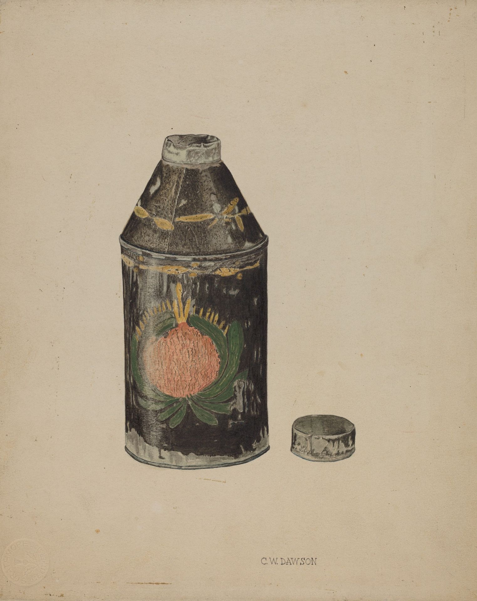 Toleware Tin Tea Caddy by Clarence W. Dawson