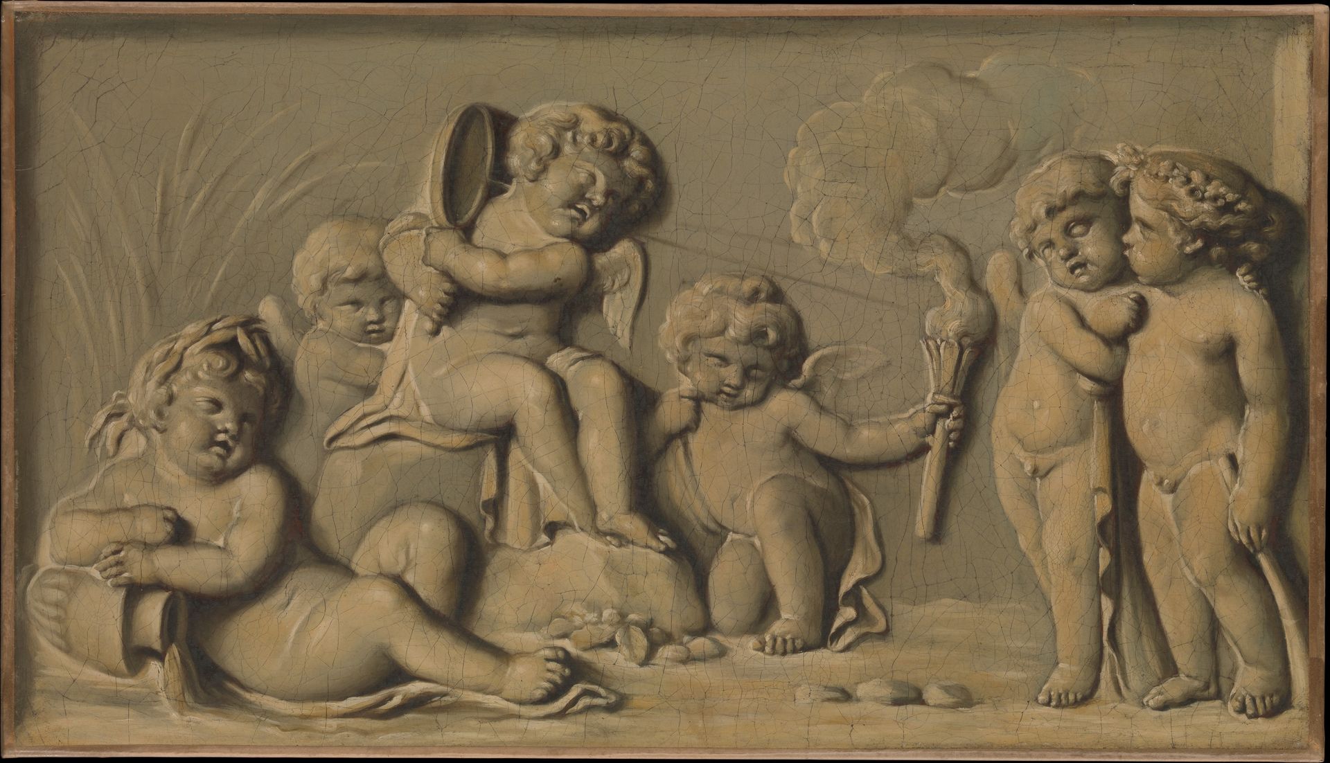 Amorini at play (one of a pair) by Piat Joseph Sauvage