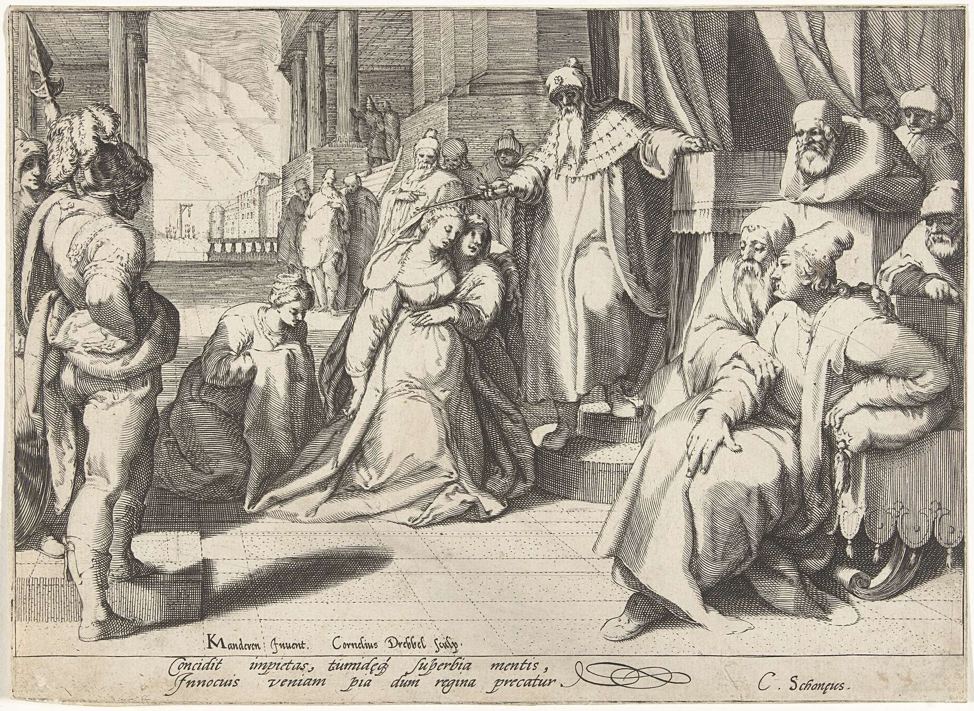 Ester voor Ahasveros by Cornelis Drebbel