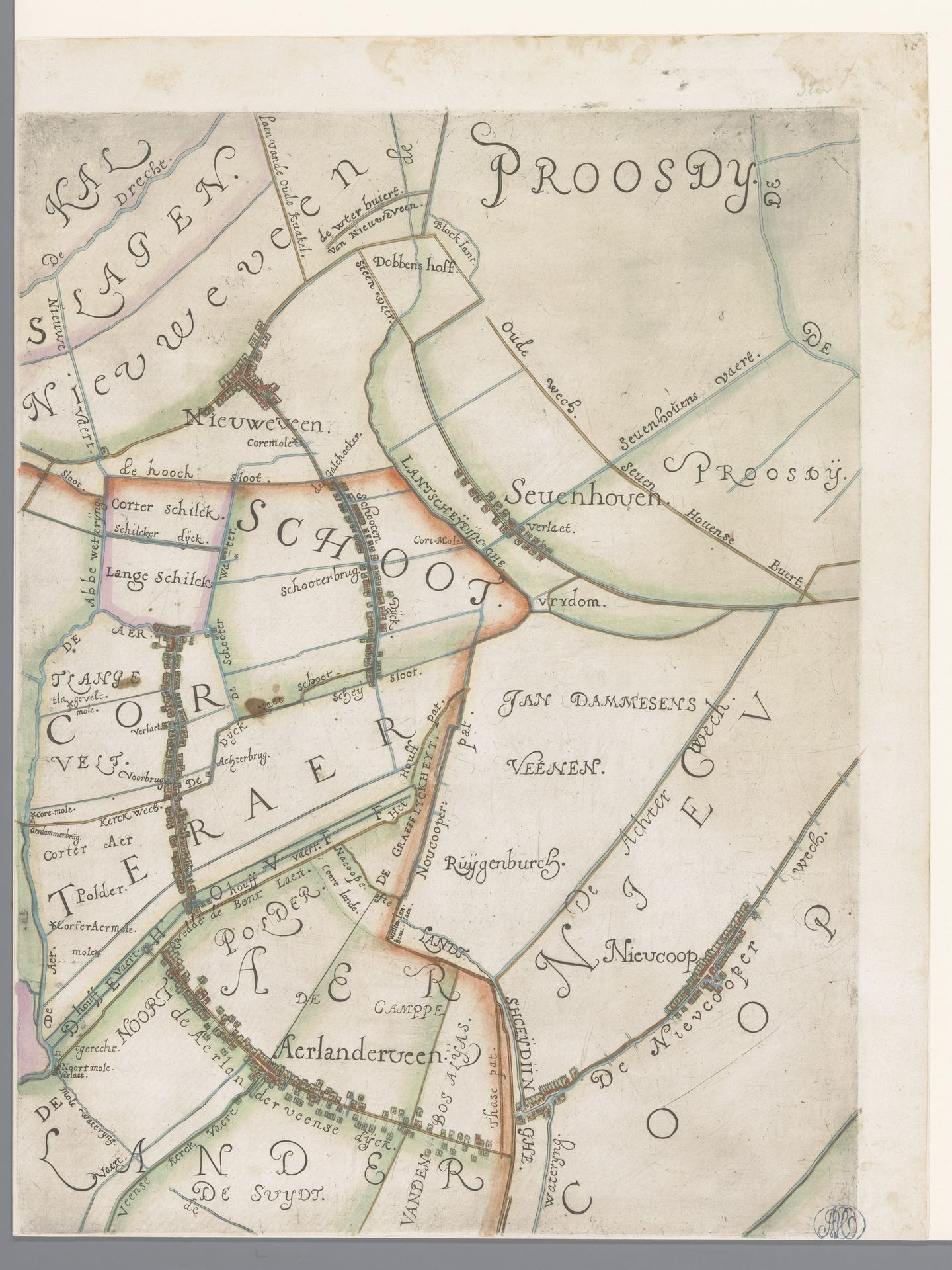 Deel van een kaart van het Hoogheemraadschap van Rijnland, met Nieuwveen en Nieuwkoop by Floris Balthasarsz van Berckenrode