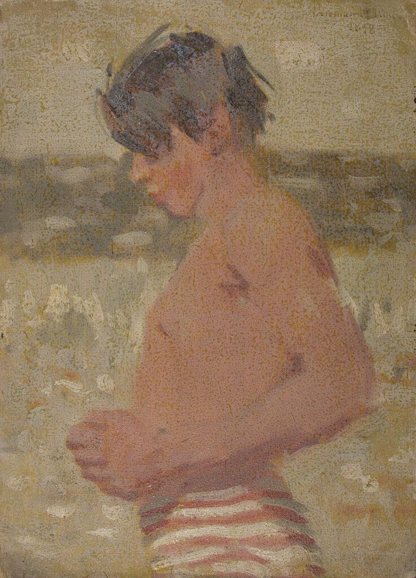 Beach Scene with Boy in Striped Shorts by Denman Waldo Ross