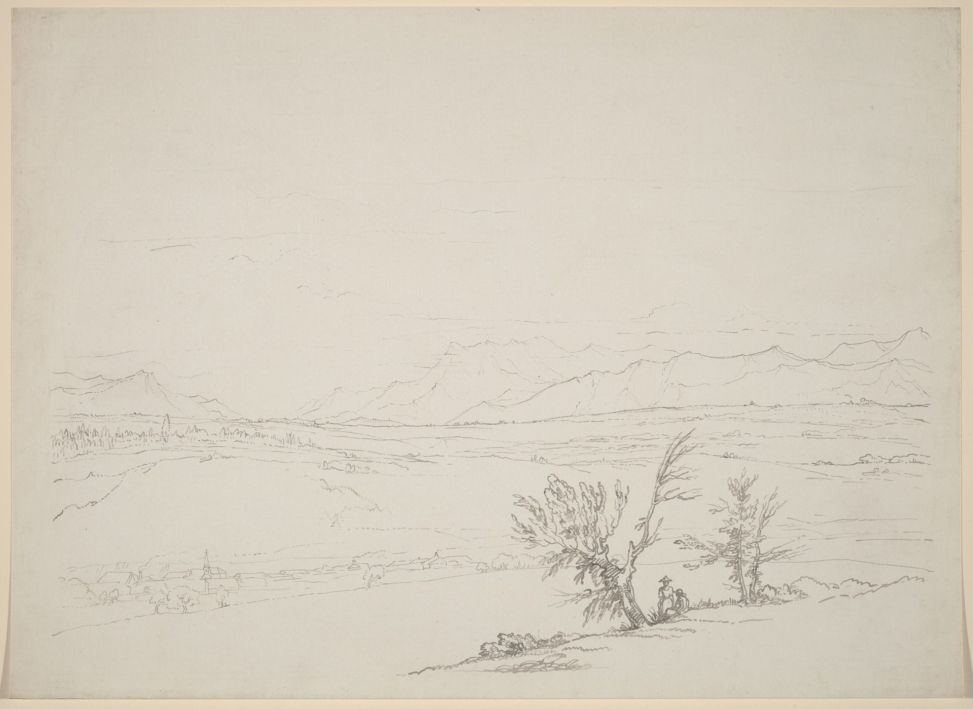 An Alpine Landscape with a Couple Seated by Trees Overlooking a Valley by Benjamin West