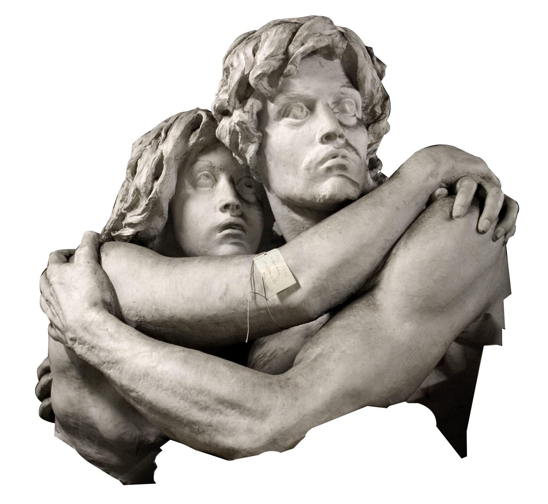 Gud kaldte. Siddende Adam og Eva, der omfavner hinanden by Hans Gyde Petersen