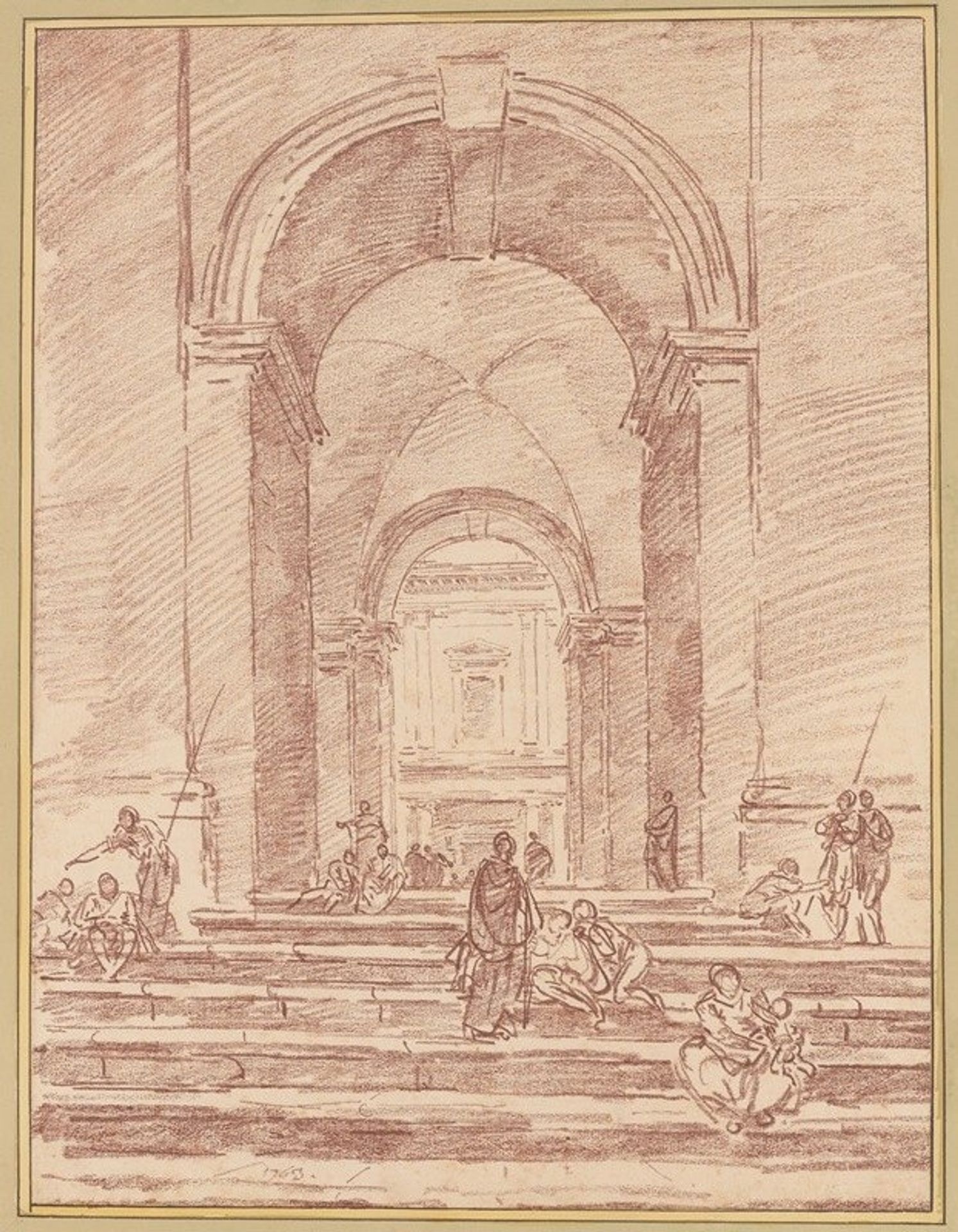 Figures in a Roman Arcade by Hubert Robert