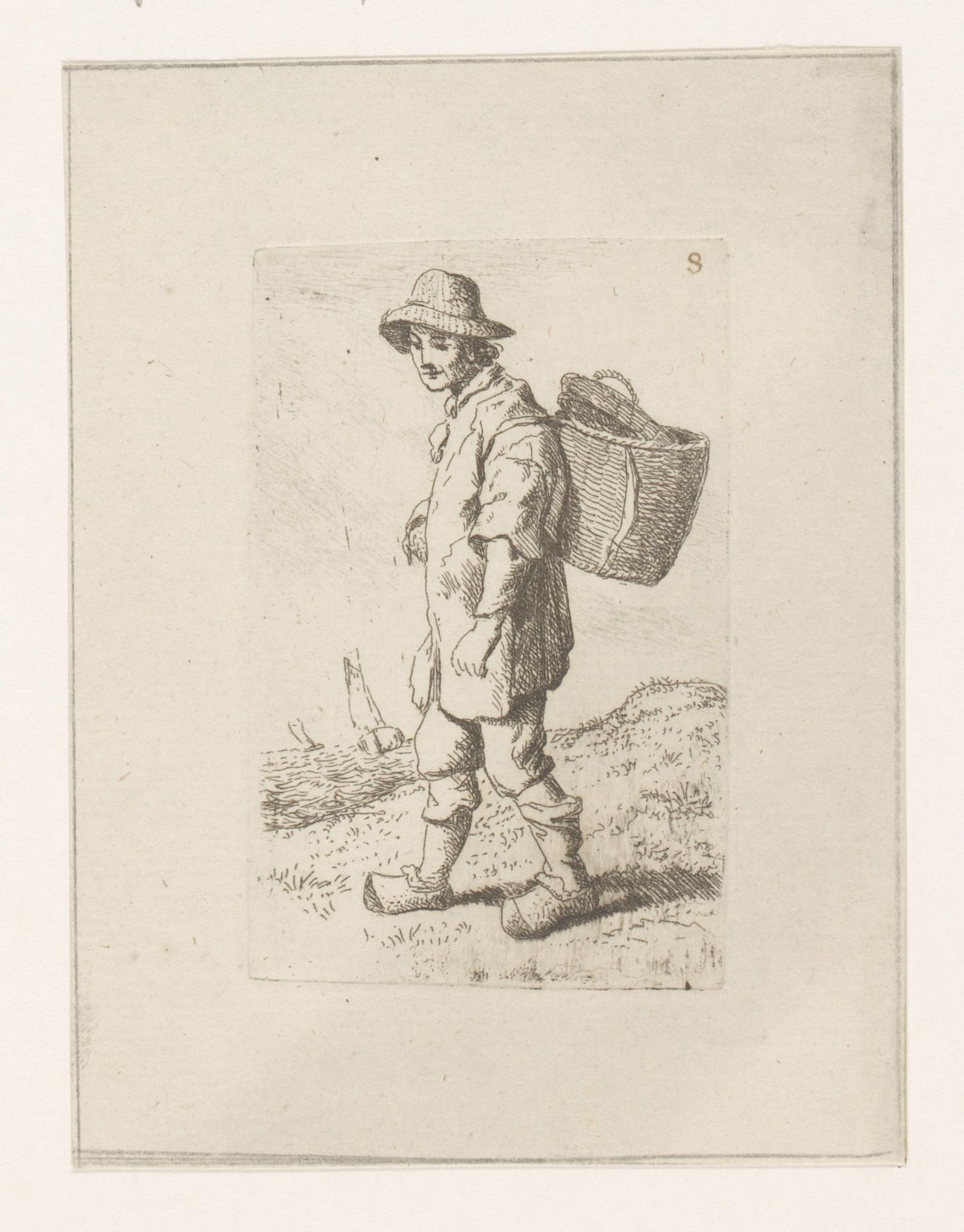 Boerenman met mand op zijn rug by Hendrik Willem Schweickhardt