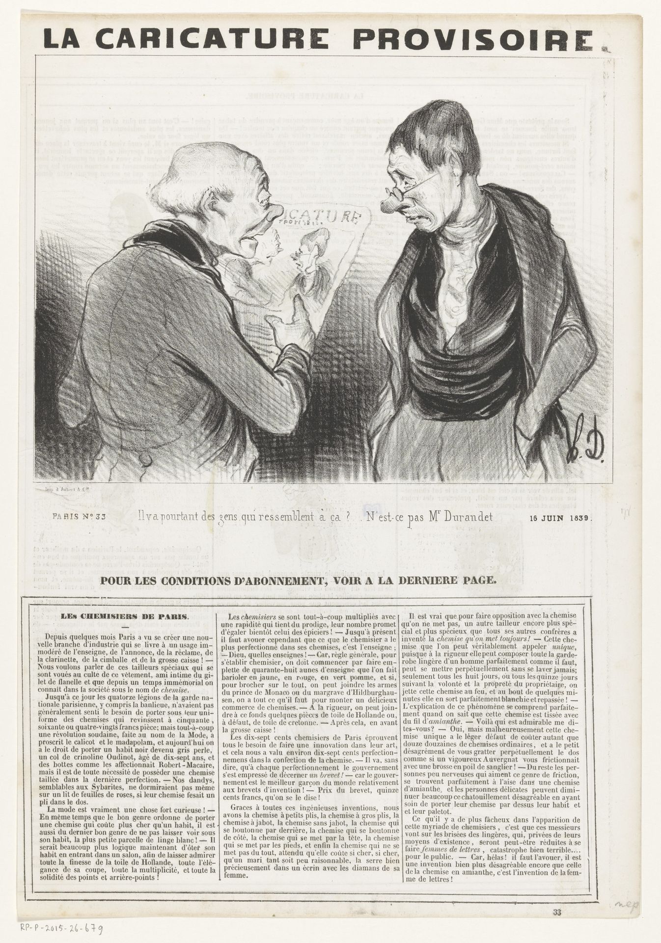 Twee mannen bespreken een tijdschrift by Honoré Daumier