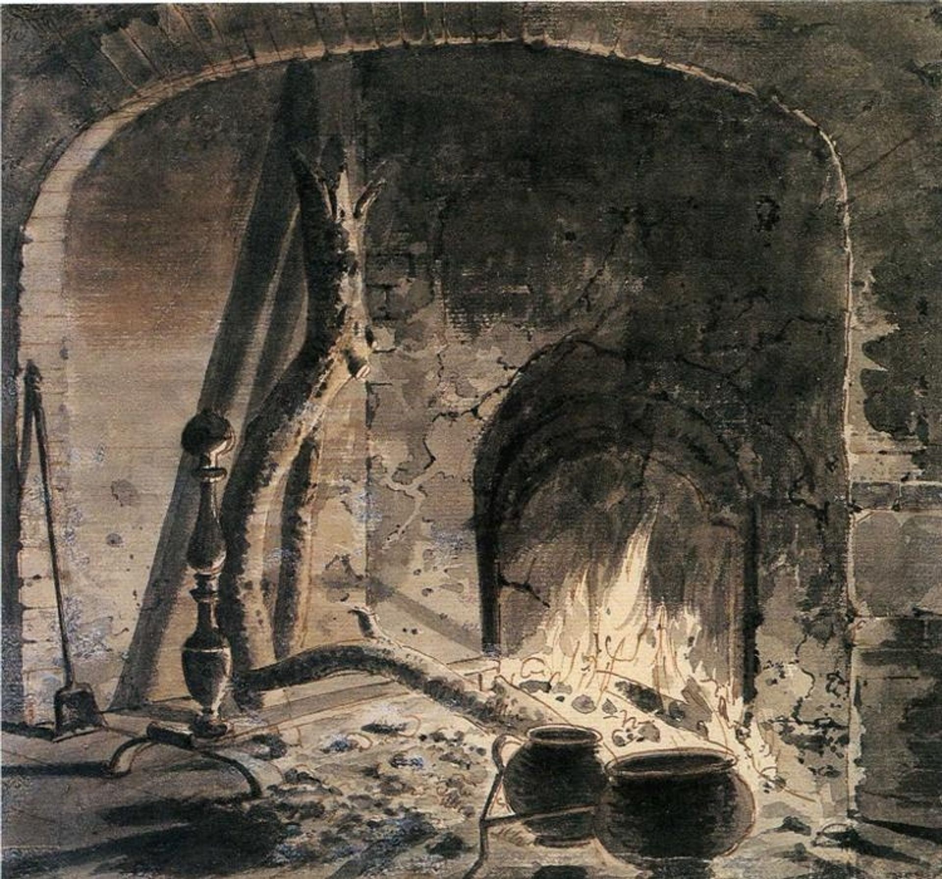 An Open Hearth with a Fire by Joseph Wright of Derby