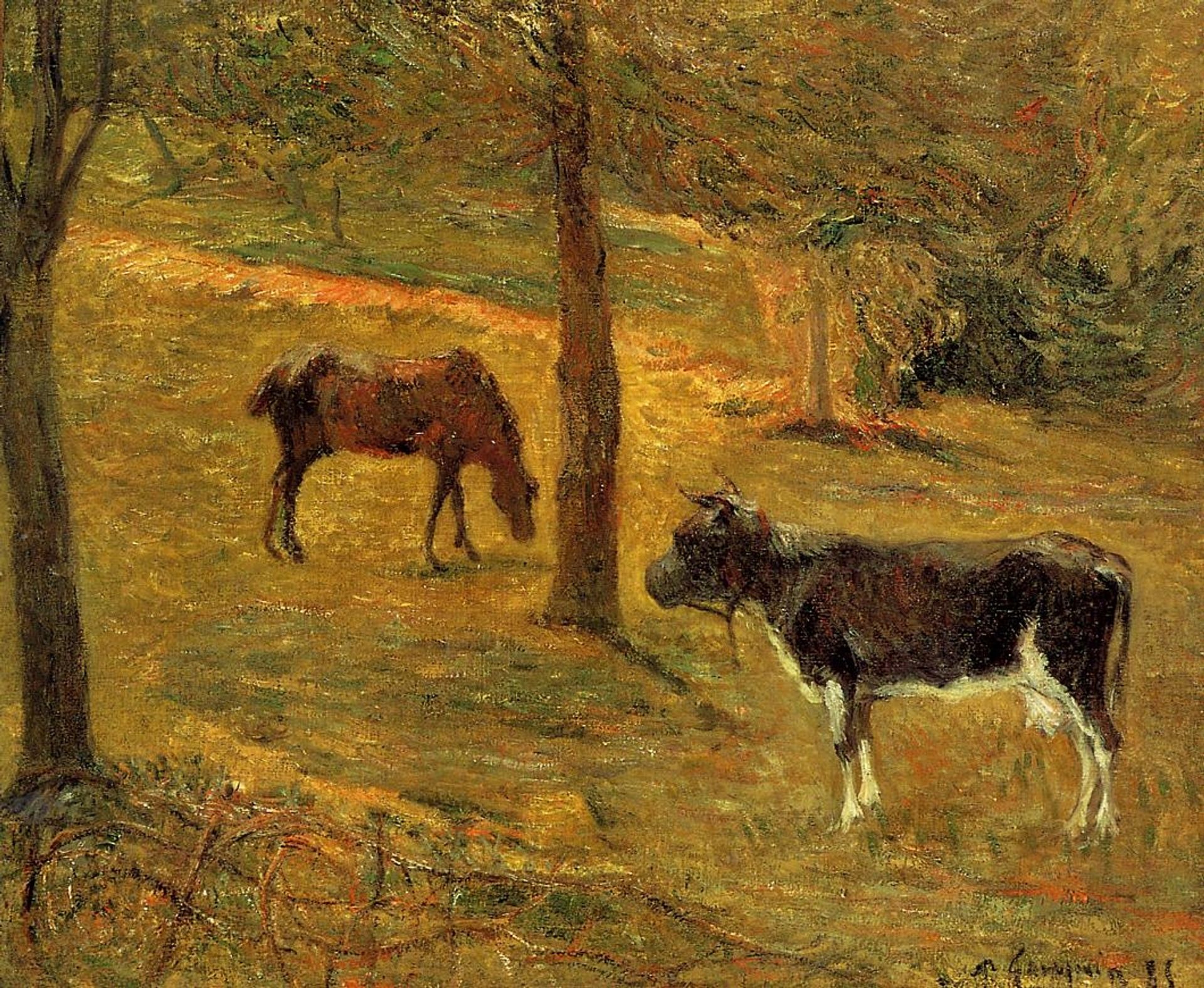 Horse and Cow in a Meadow by Paul Gauguin