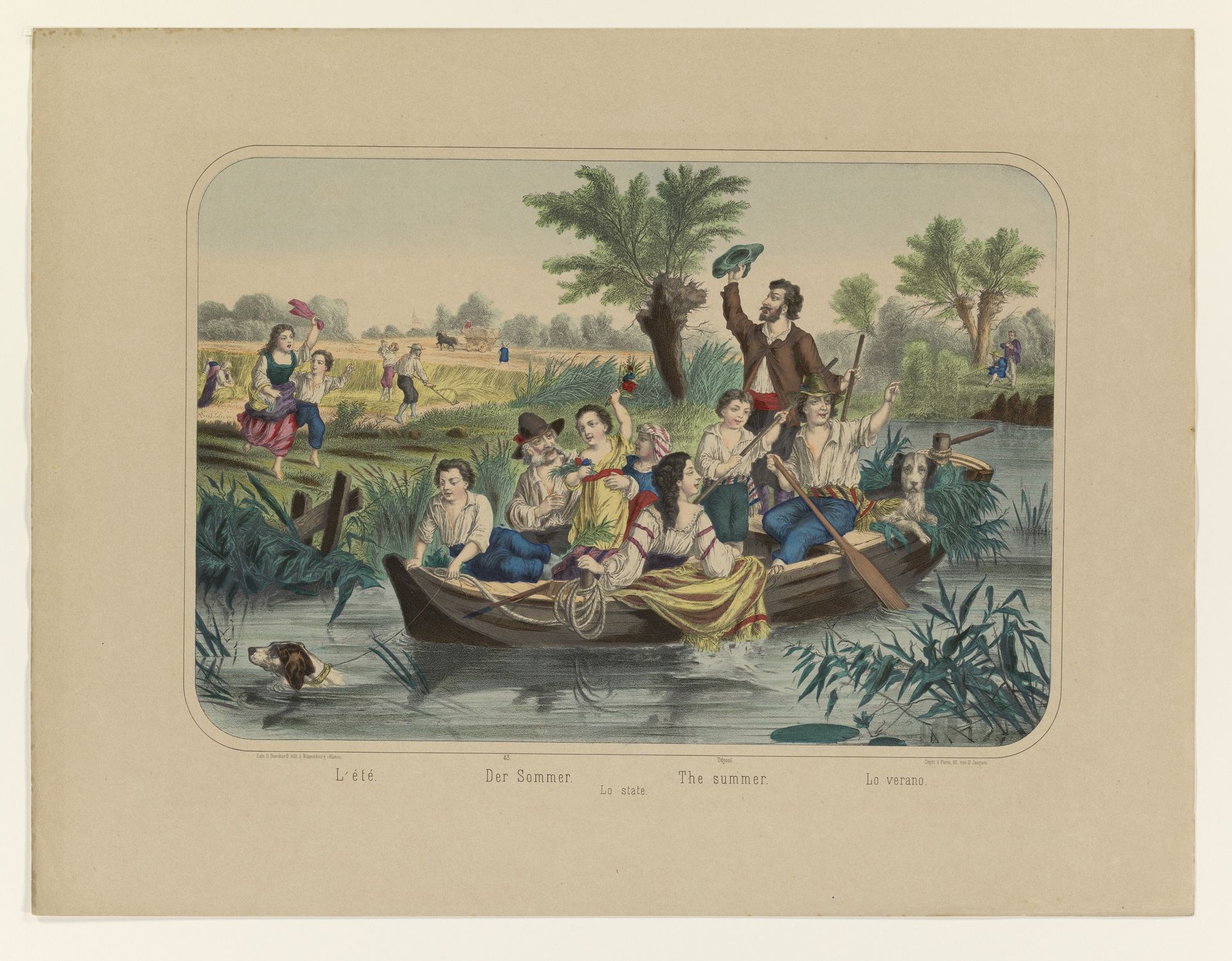 Landschap met passagiers in een roeiboot by Anonymous