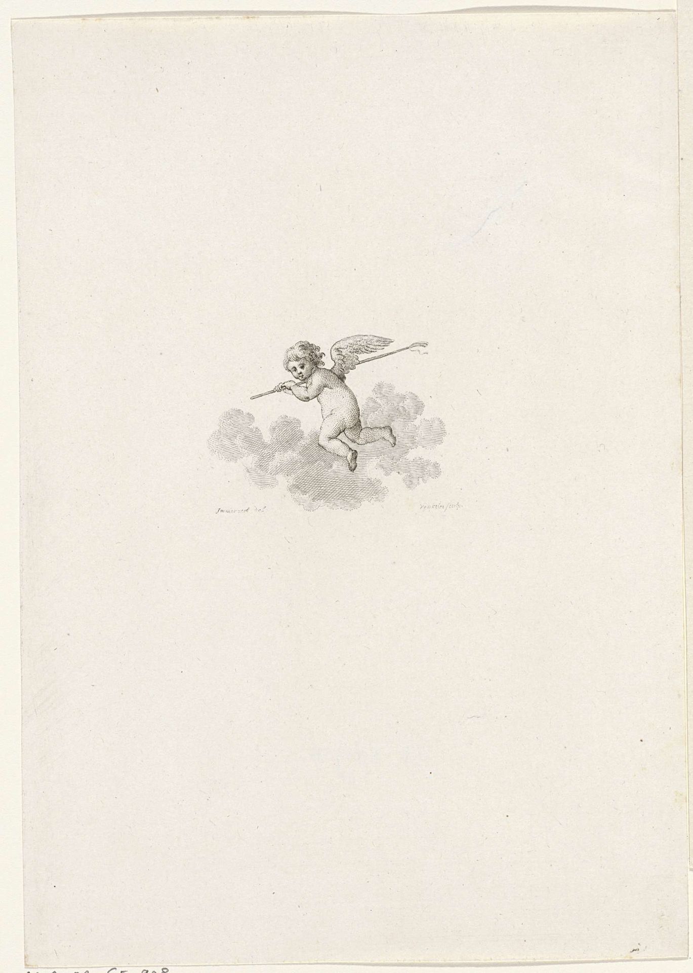 Putto met een lange stok by Reinier Vinkeles