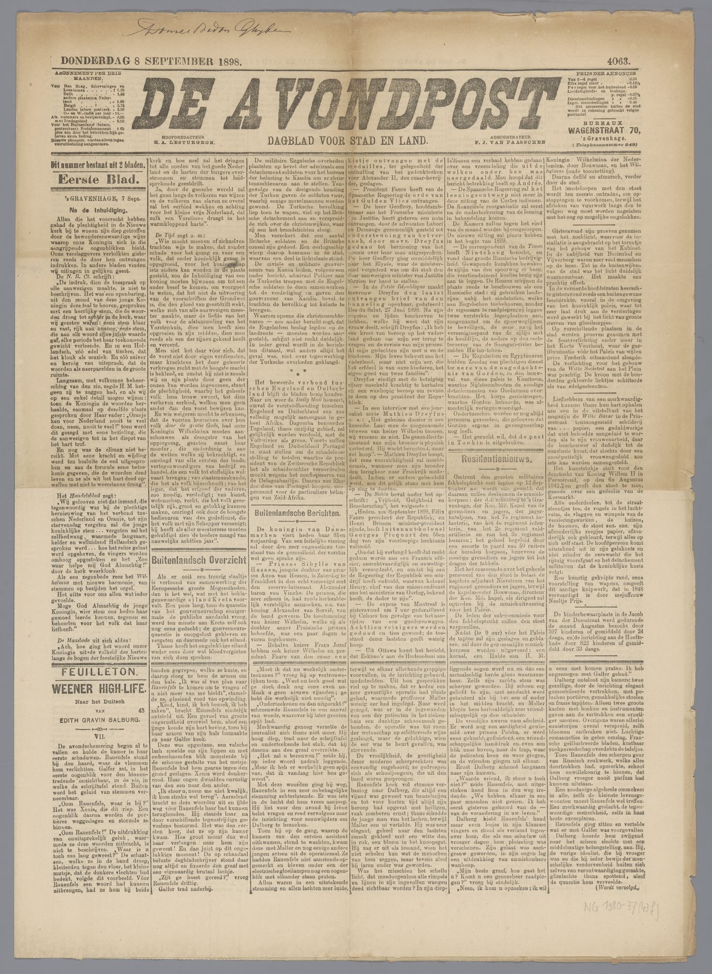 de Avondpost; dagblad voor stad en land by De Avondpost