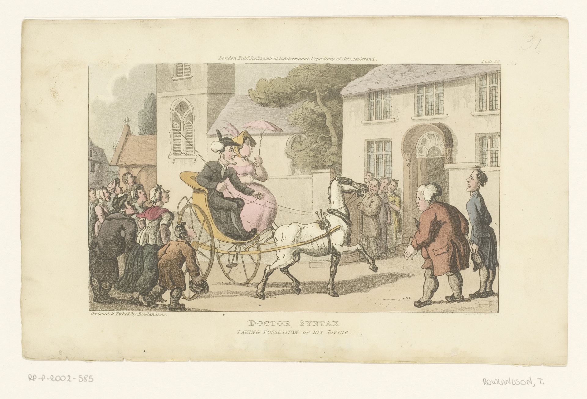 Doctor Syntax en zijn vrouw rijden naar de domineeswoning by Thomas Rowlandson