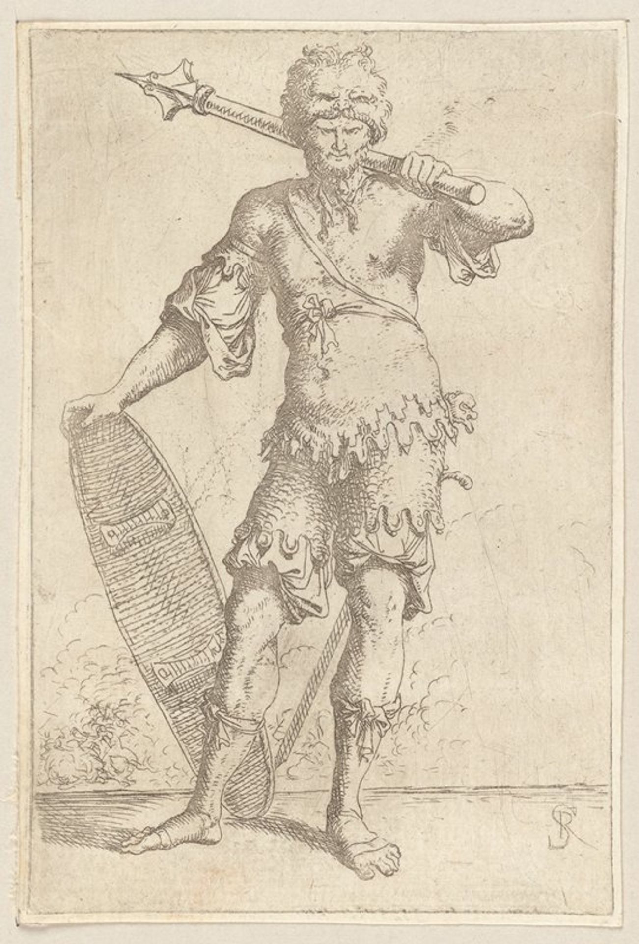 Soldier, En Face, Shouldering a Pike and Holding a Shield by Salvator Rosa