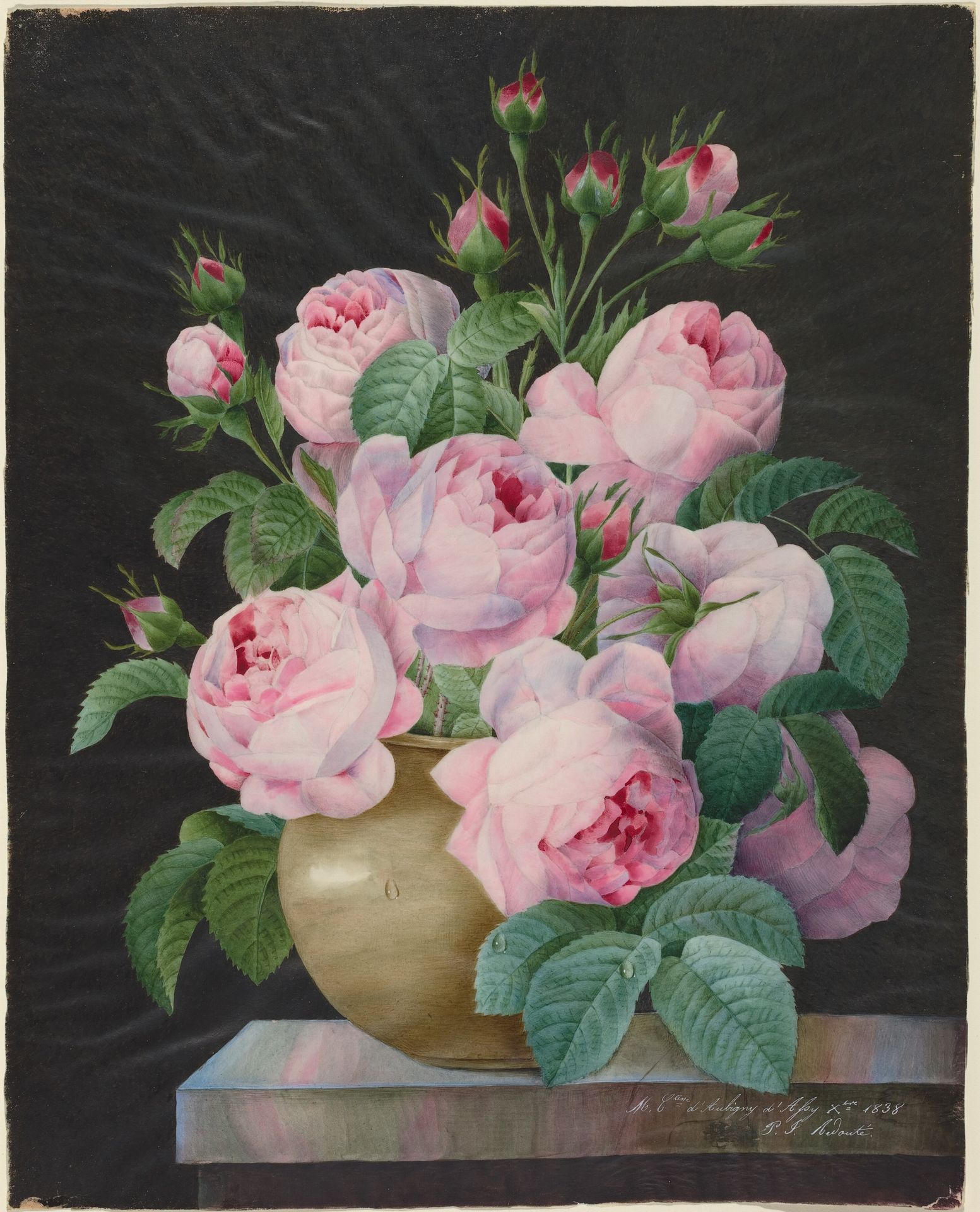 Pink Roses in a Vase by Pierre Joseph Redouté