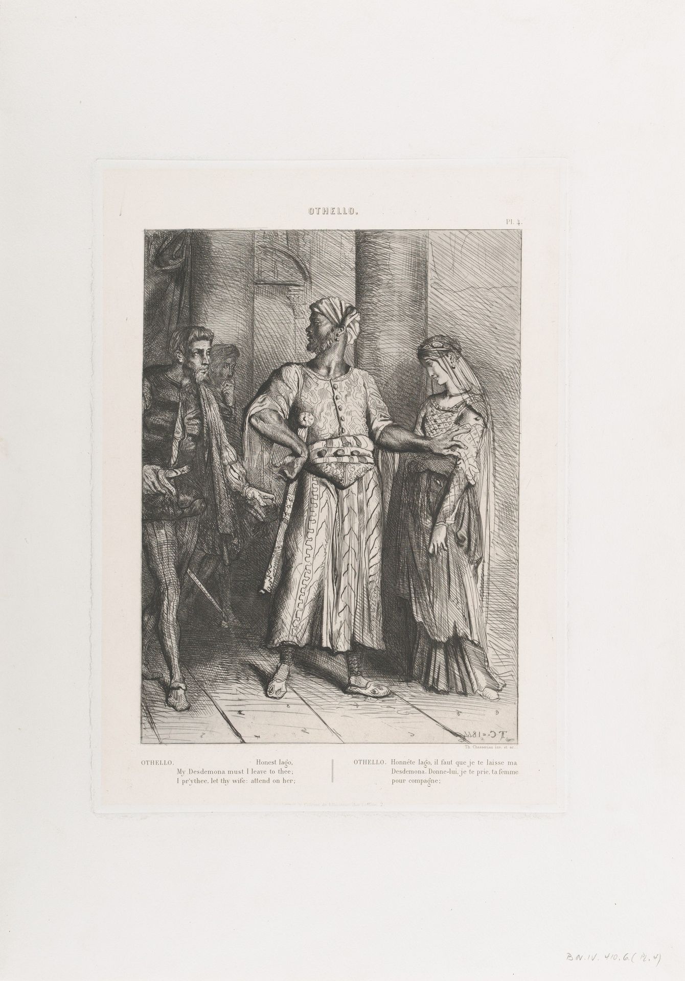 "Honest Iago, my Desdemona must I leave to thee": plate 4 from Othello (Act 1, Scene 3) by Théodore Chassériau