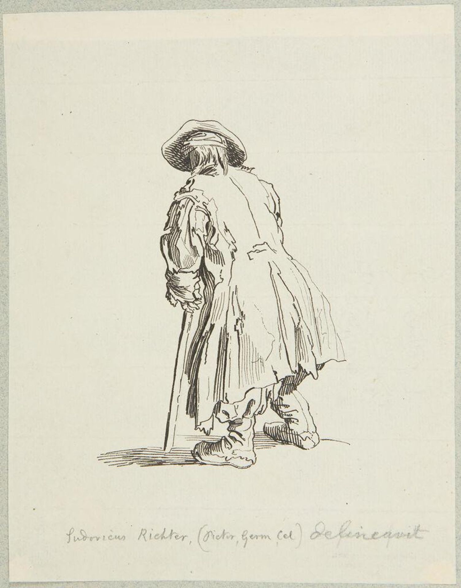 Old Beggar with One Crutch, after Callot by Adrian Ludwig Richter