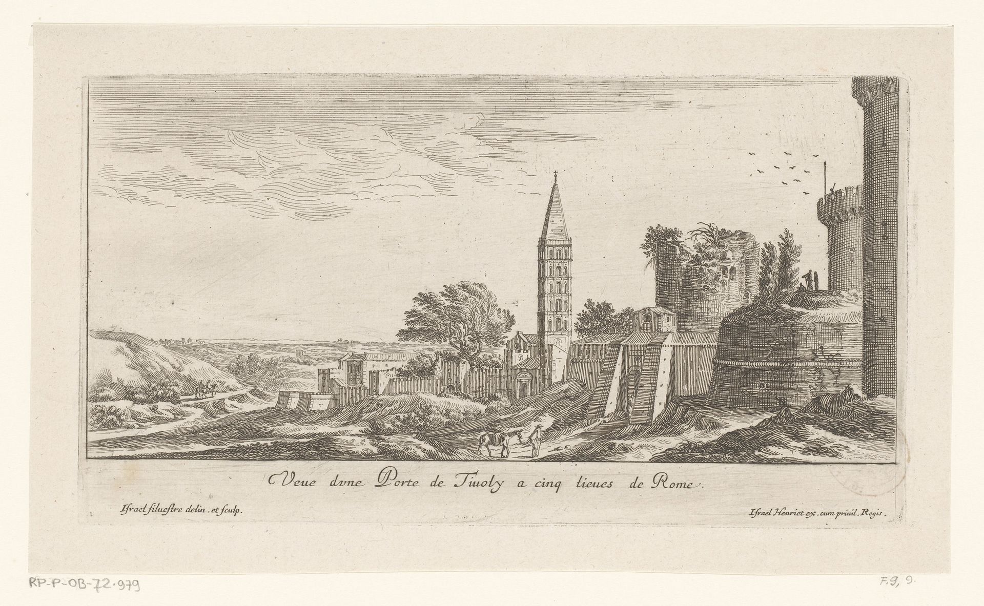 Gezicht op een stadspoort van Tivoli by Israel Silvestre