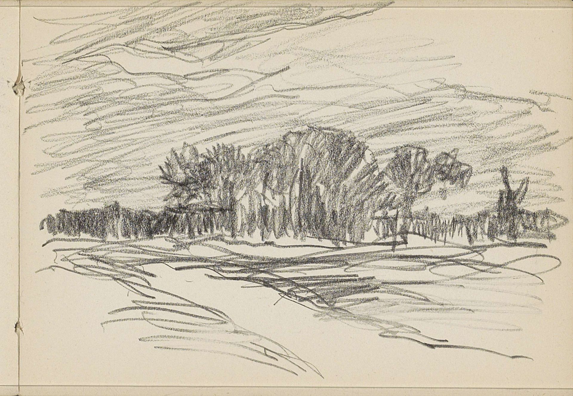 Landschap met bomen en een molen by Alexander Shilling
