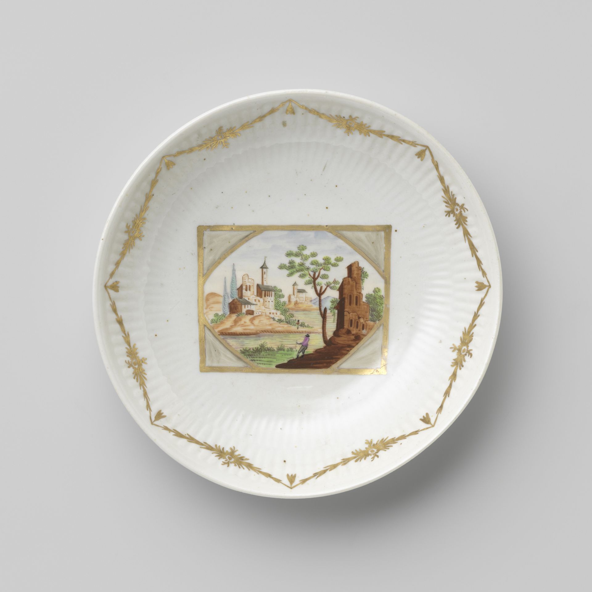 Saucer with a water landscape and garlands by Wallendorf