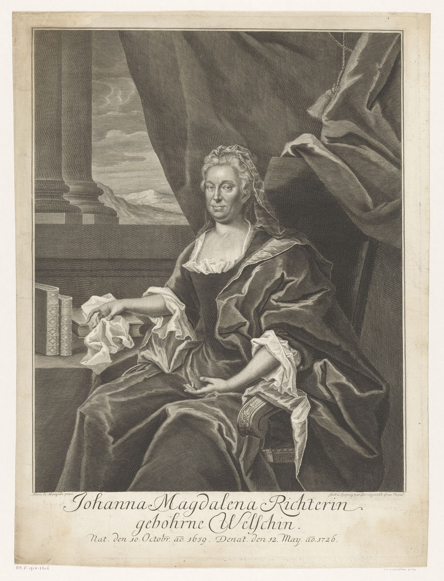 Portret van Johann Magdalena Richter by Martin Bernigeroth