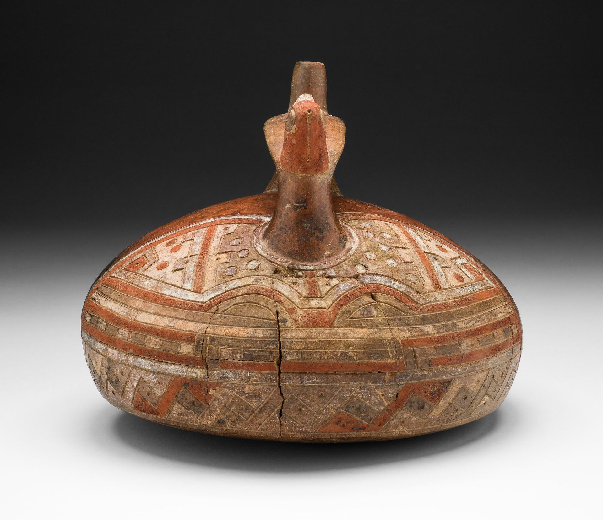 Vessel with Abstract Feline Mask and Bird-Head Spout by Paracas