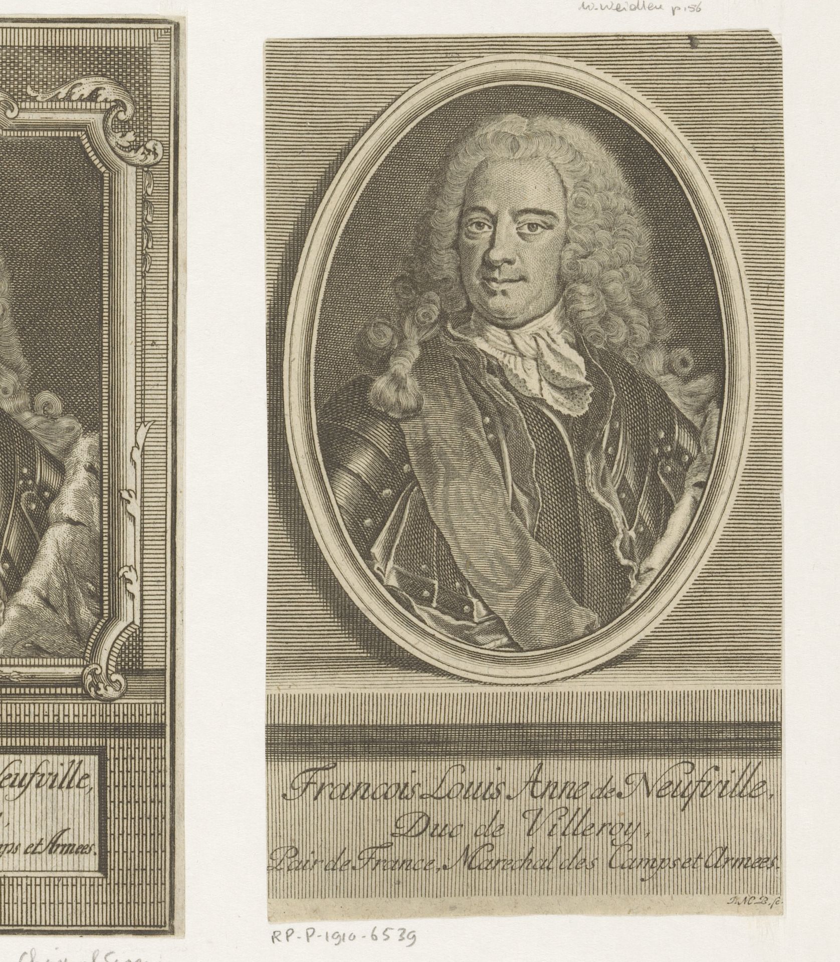 Portret van Louis François Anne de Neufville, duc de Villeroy by Johann Martin Bernigeroth