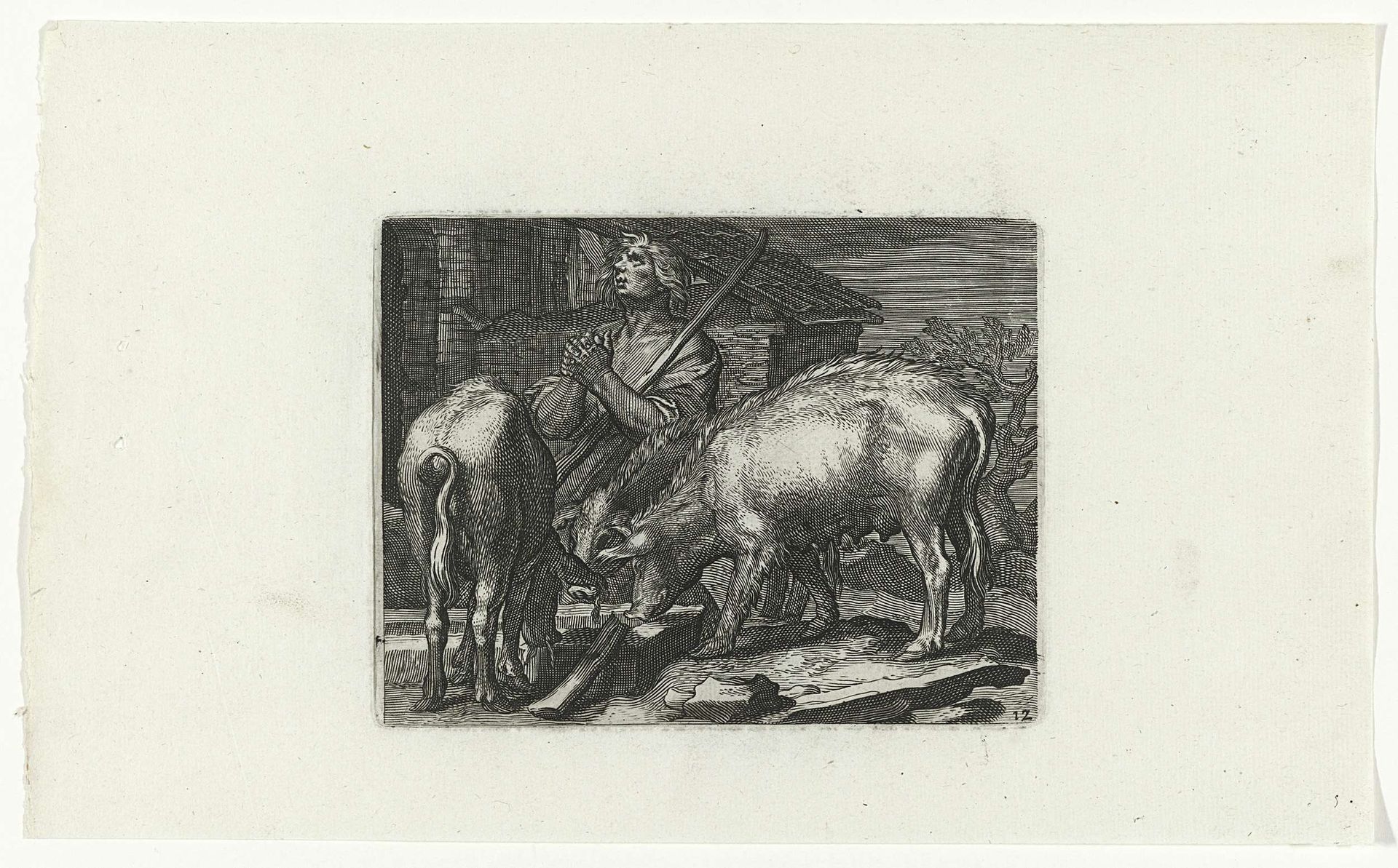 Verloren zoon als varkenshoeder met varkens bij trog by Anonymous