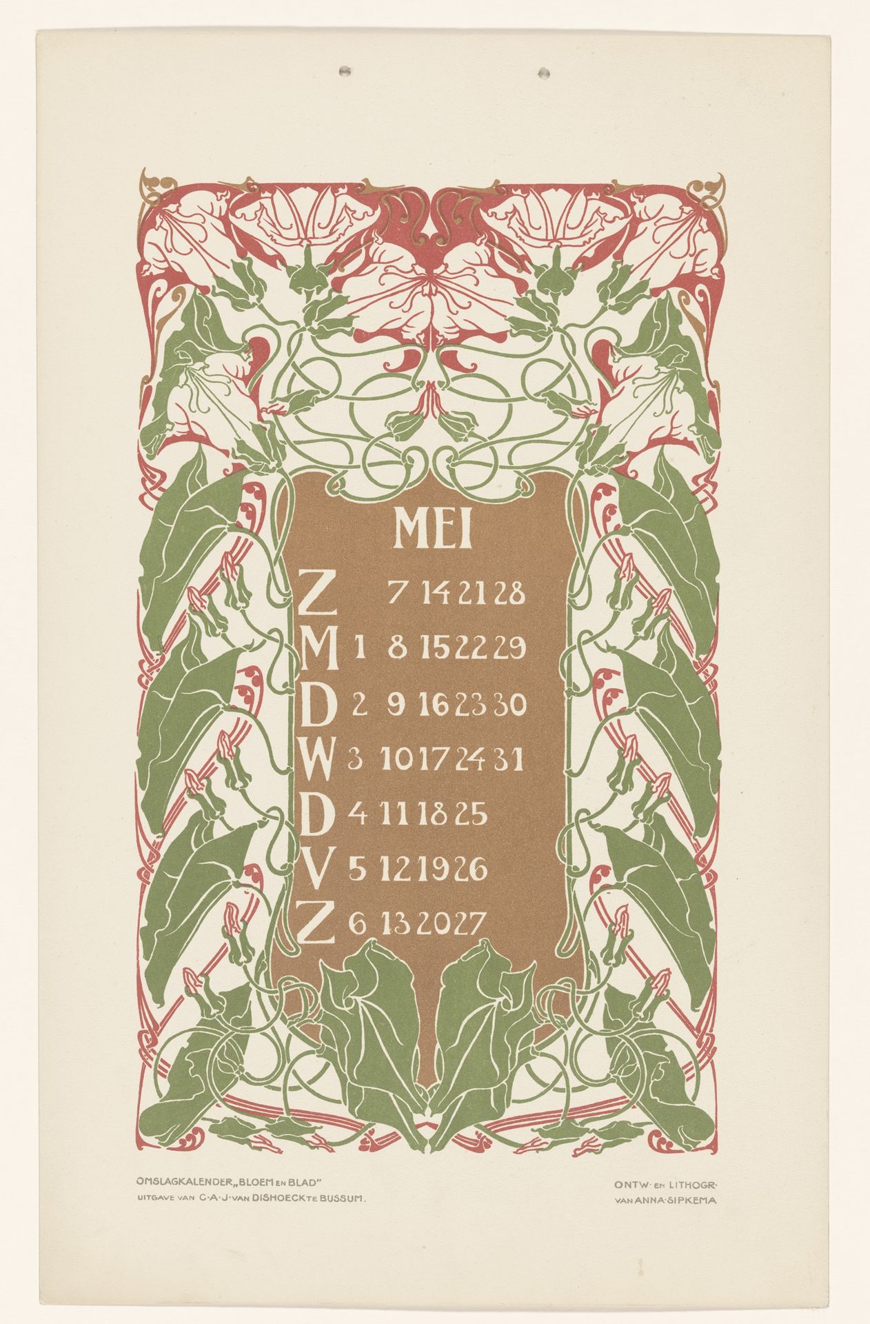 Kalenderblad mei met bloemen by Anna Sipkema