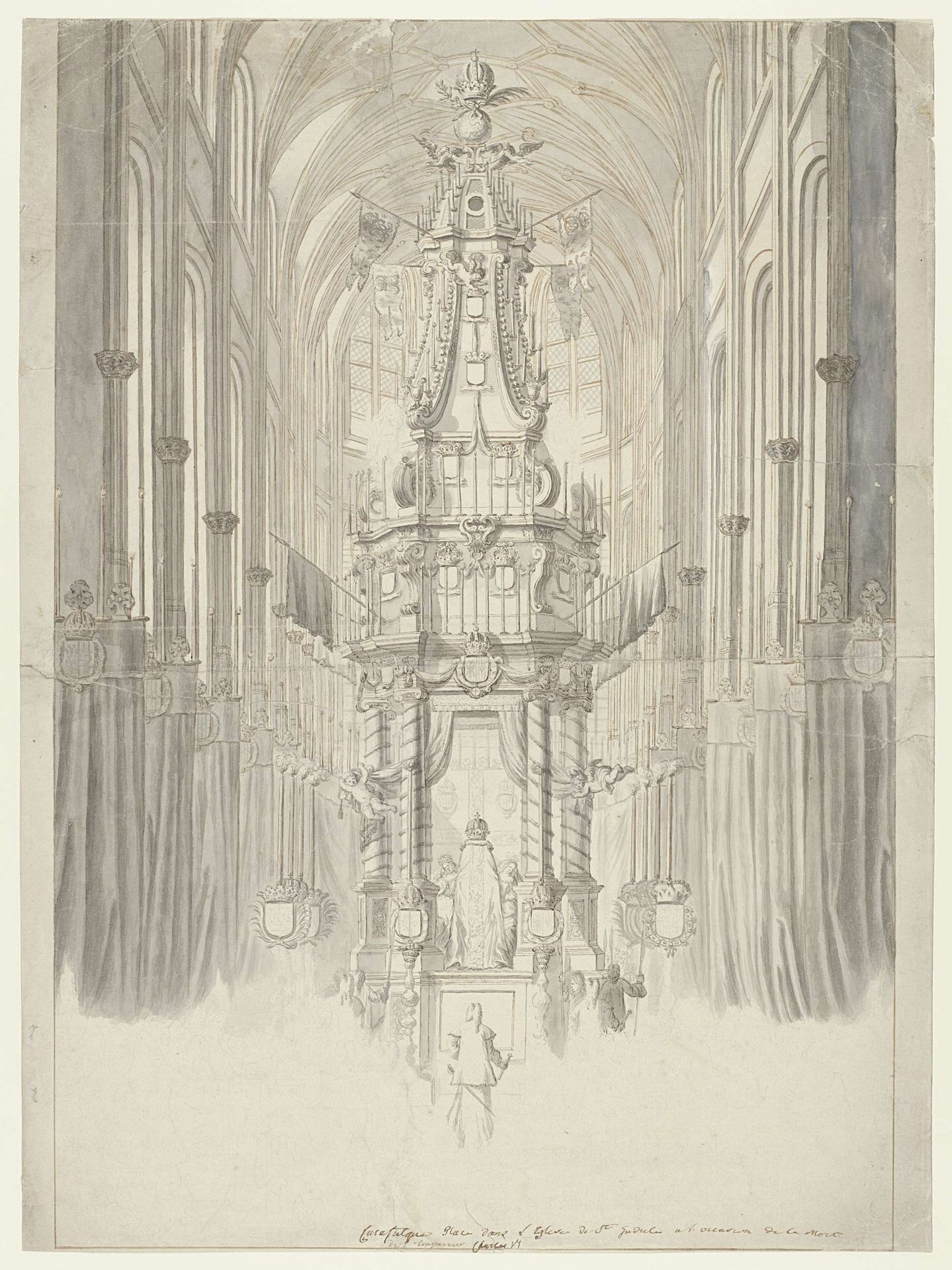 Katafalk voor keizer Karel VI, opgesteld in de St. Gudulekerk te Brussel in 1740 by Jacob Colin