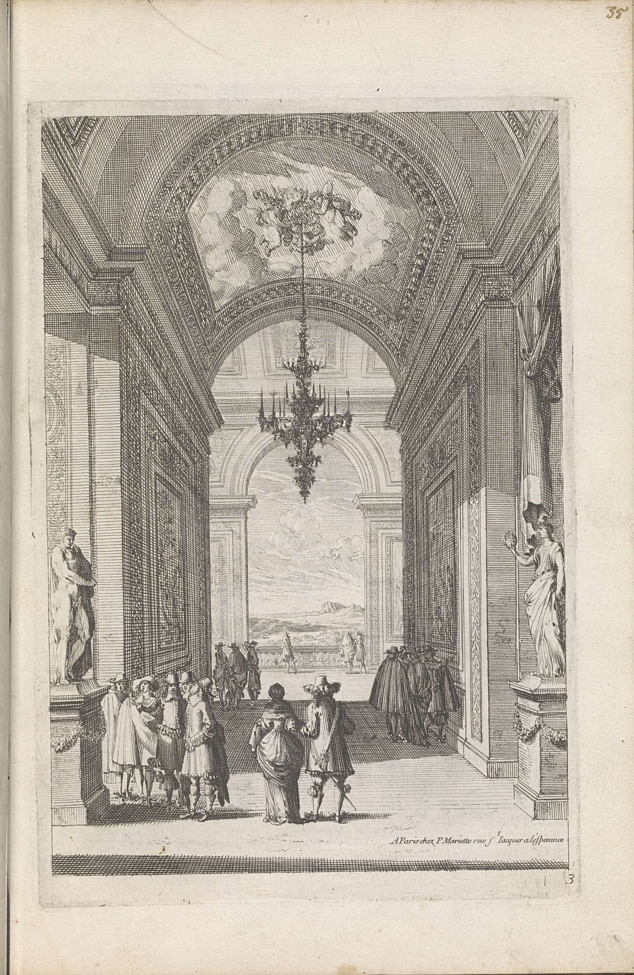 Galerij van een paleis met een kroonluchter by Jean Lepautre