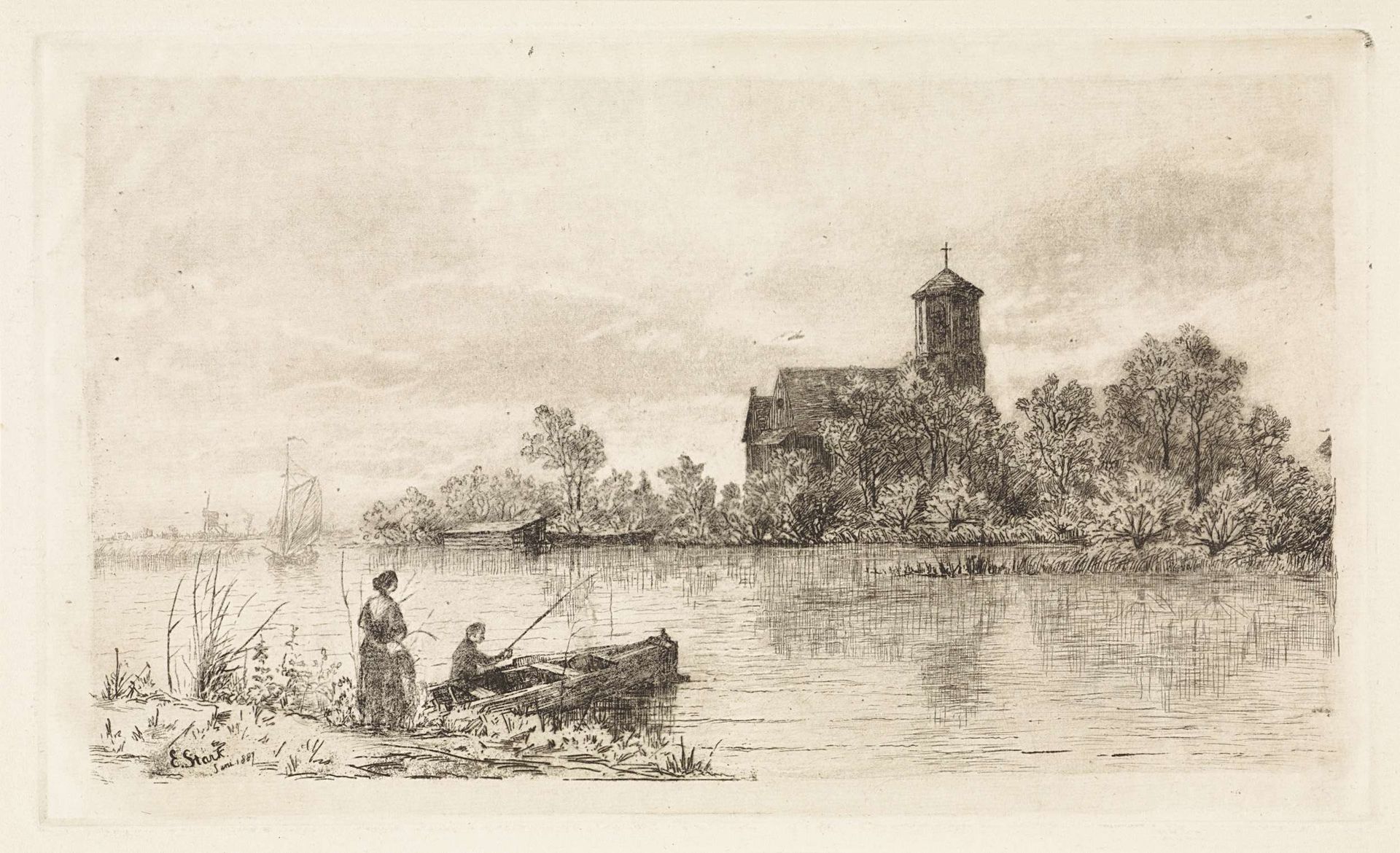Gezicht op de Sint Urbanuskerk te Bovenkerk by Elias Stark