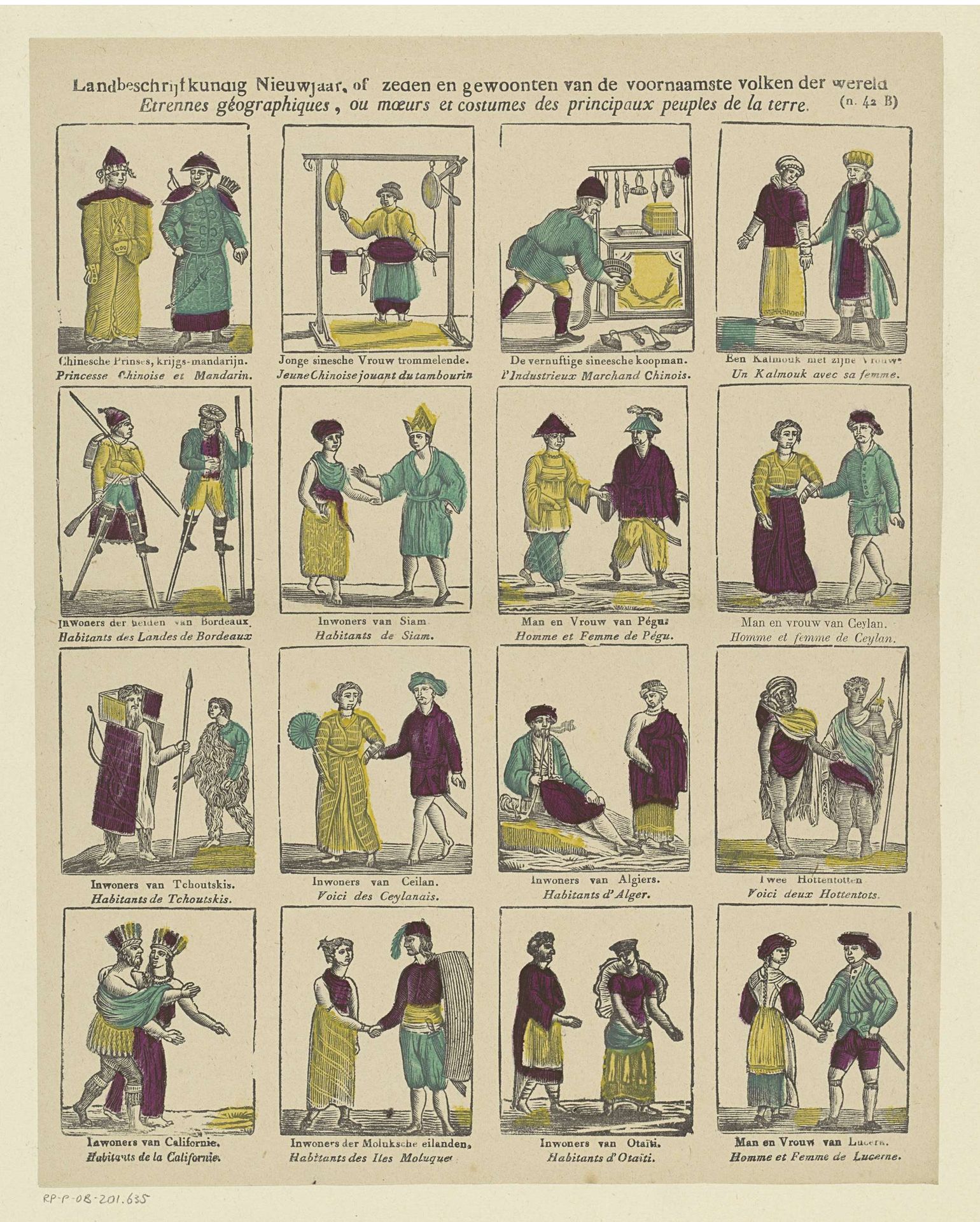 Landbeschrijfkundig nieuwjaar, of zeden en gewoonten van de voornaamste volken der wereld / Etrennes géographiques, ou moeurs et costumes des principaux peuples de la terre by Philippus Jacobus Brepols