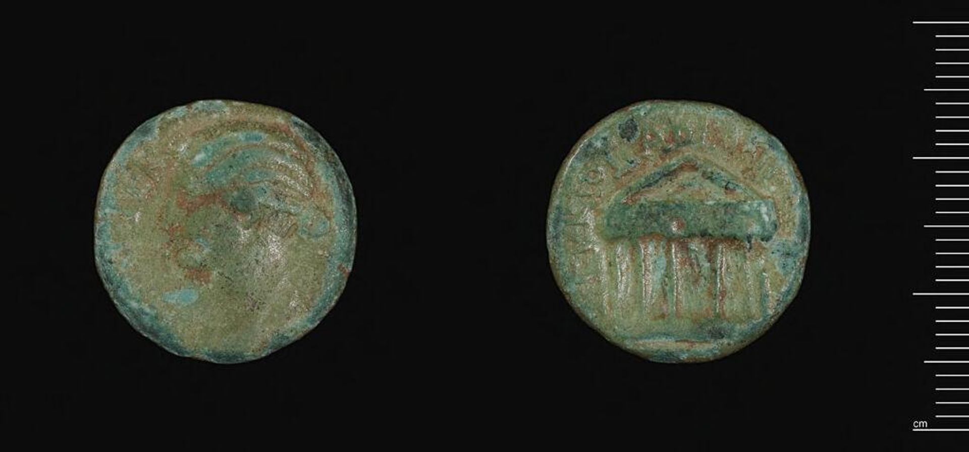 As of Corinth struck by L. Arrius Peregrinus and L. Furius Labeo as duoviri under Tiberius by Issued by L. Arrius Peregrinus