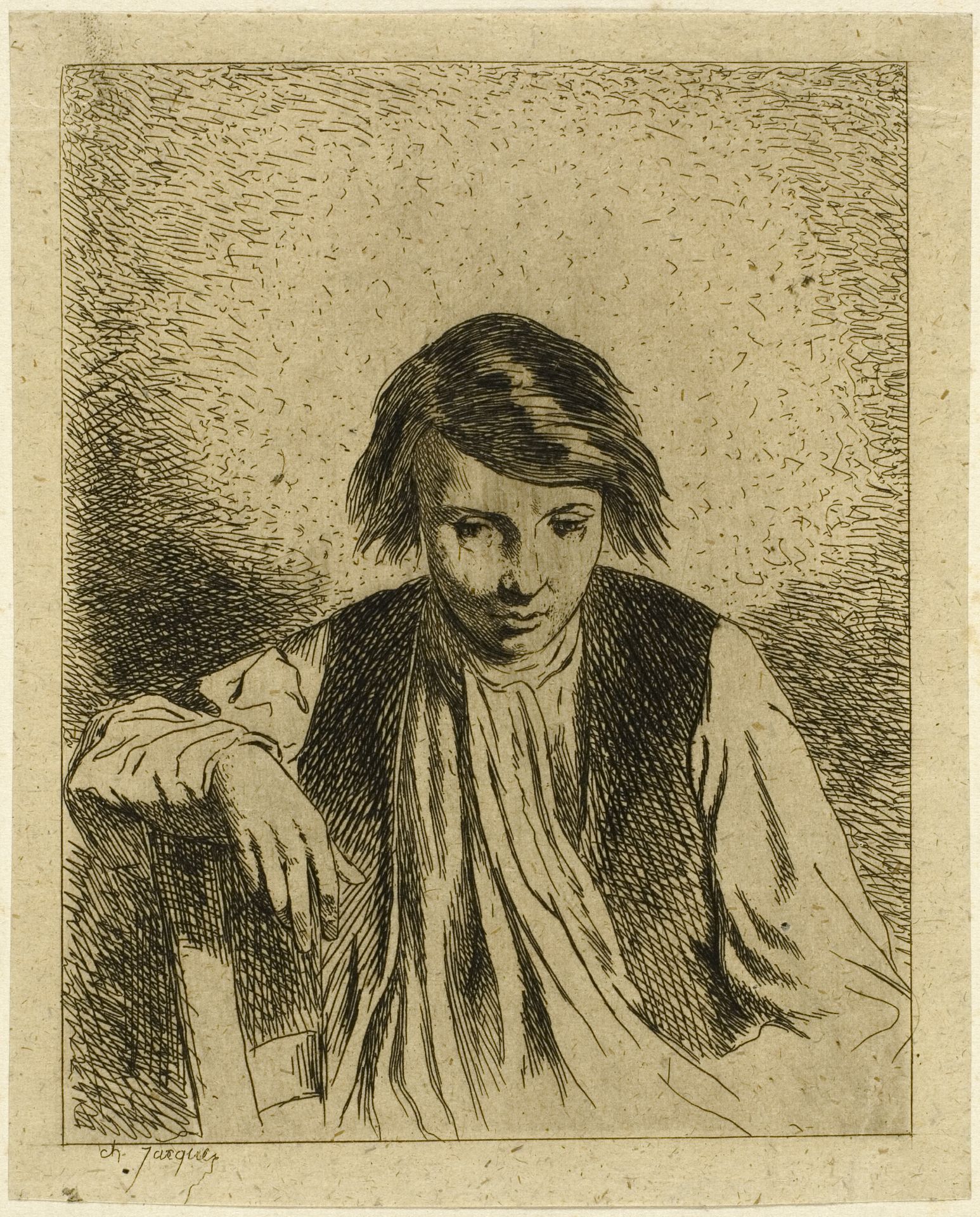 Seated Boy by Charles Jacque