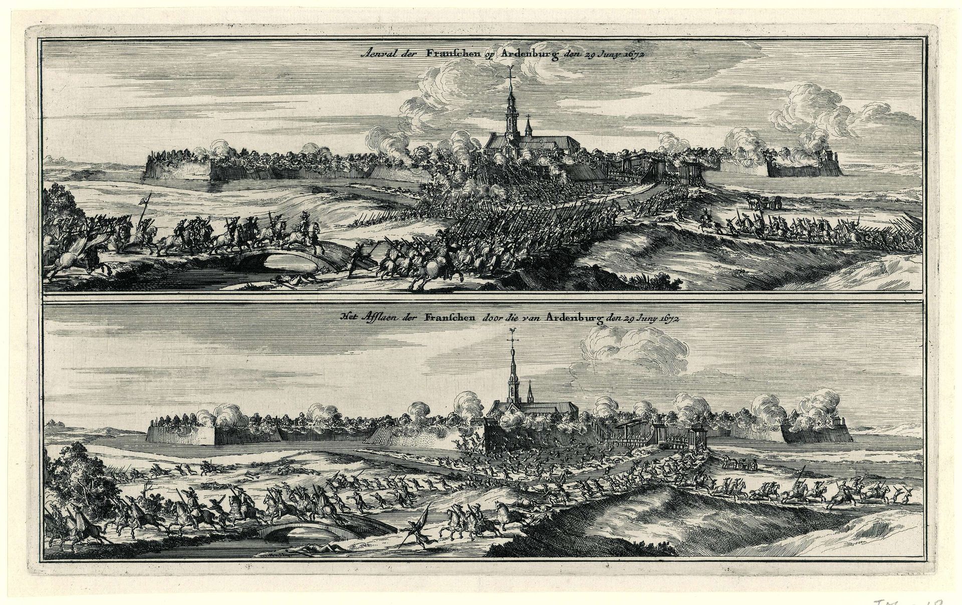 Afslaan van de Franse aanval op Aardenburg, 1672 by Coenraet Decker