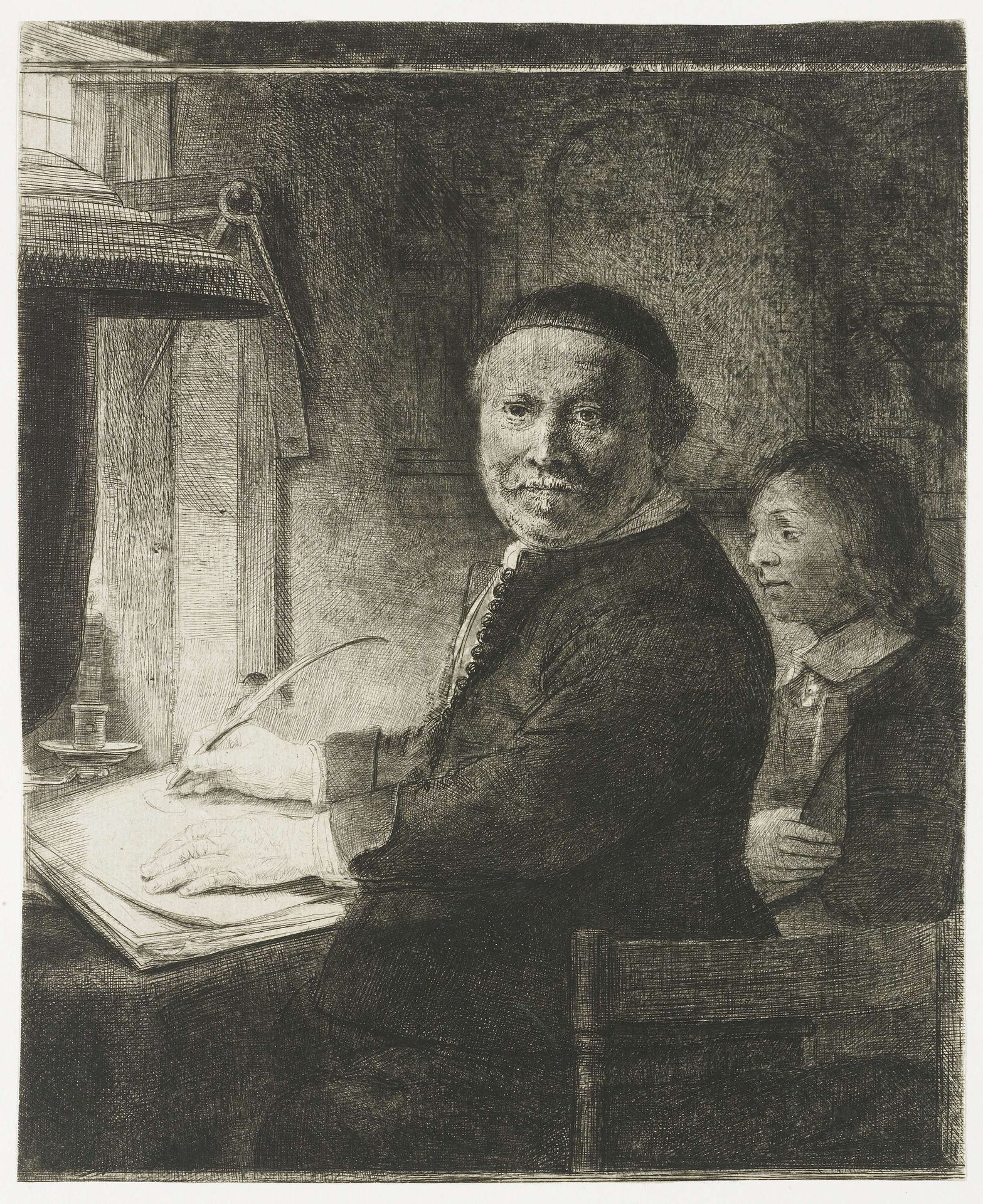 Lieven Willemsz. van Coppenol, writing master: the smaller plate by Rembrandt van Rijn