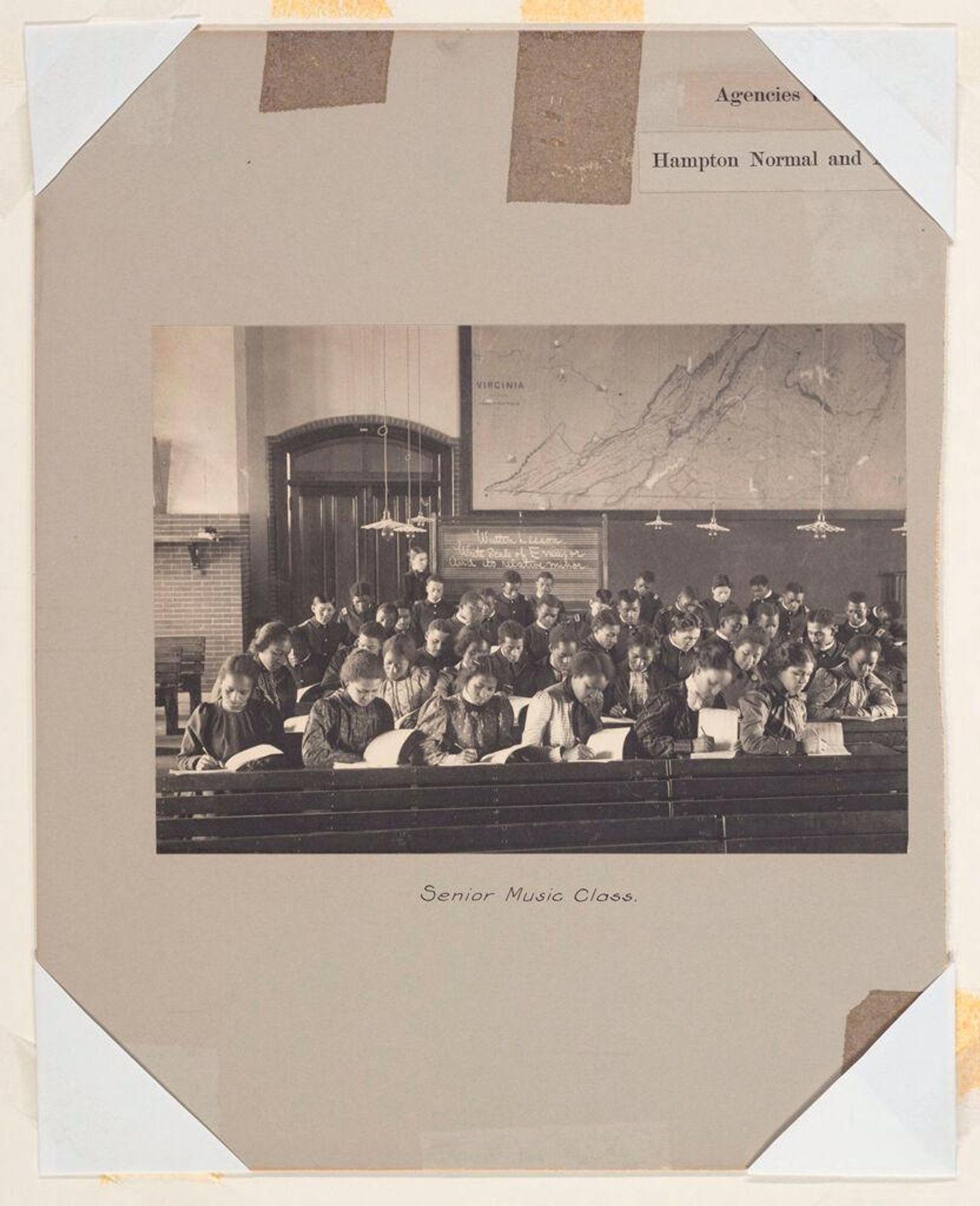 Races, Negroes: United States. Virginia. Hampton. Hampton Normal and Industrial School: Agencies Promoting Assimilation of the Negro: Hampton Normal and Agricultural Institute, Hampton, Va.: Senior Music Class. by Frances Benjamin Johnston