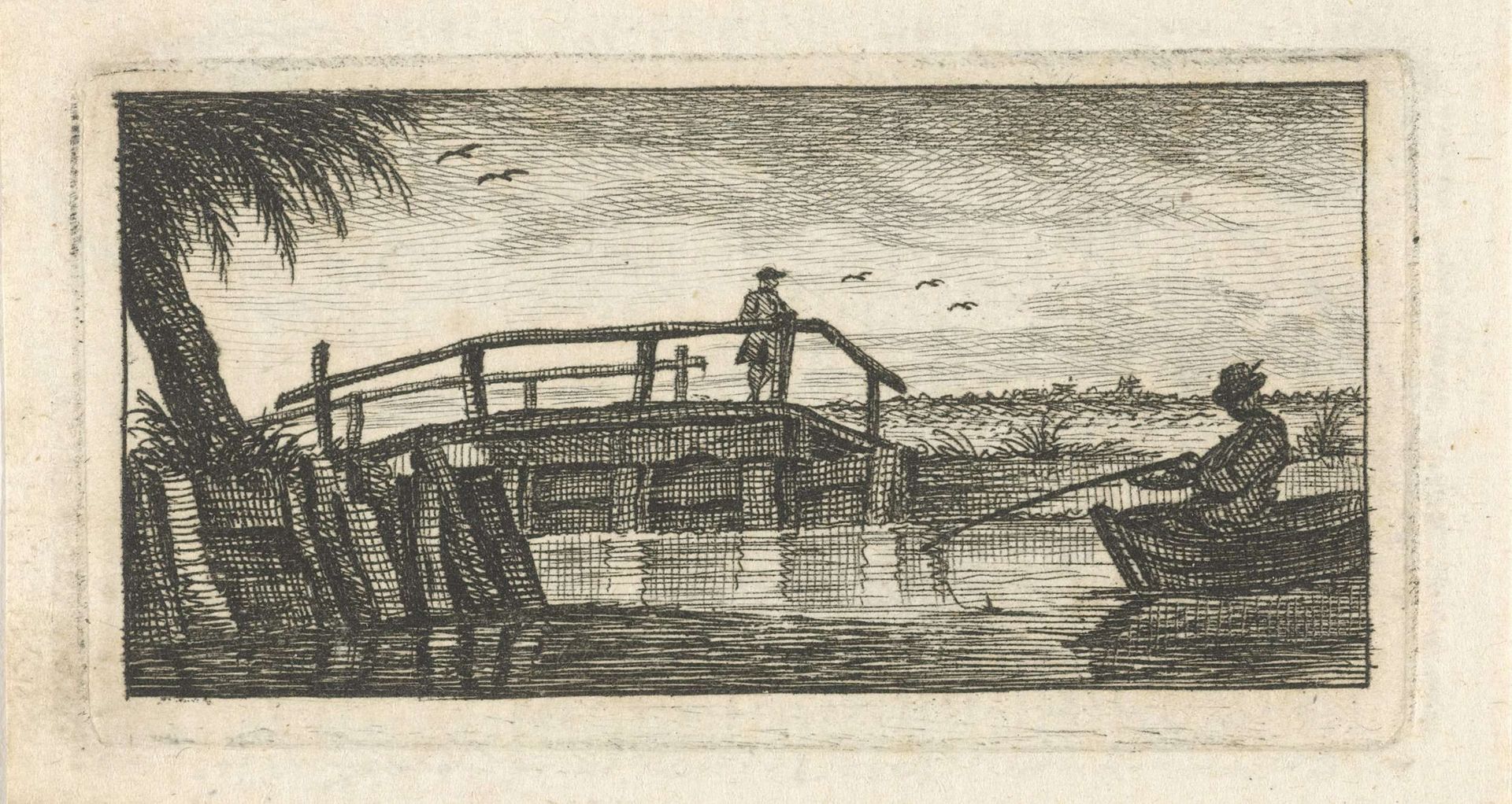 Rivierlandschap met houten brug by Caspar Jacobsz. Philips