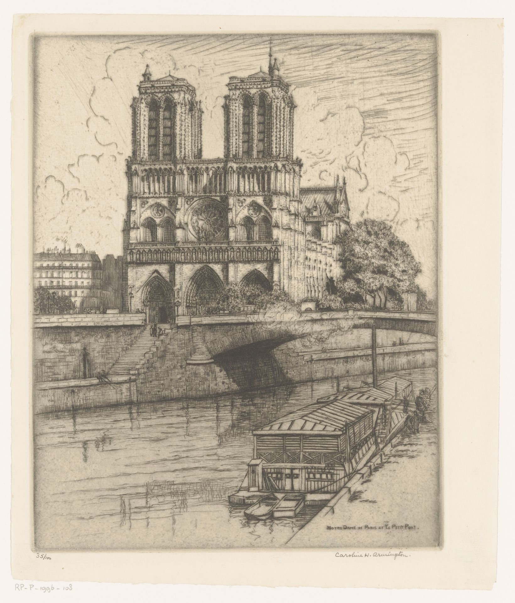 Gezicht op de Notre Dame en de Petit-Pont te Parijs by Caroline Helena Armington