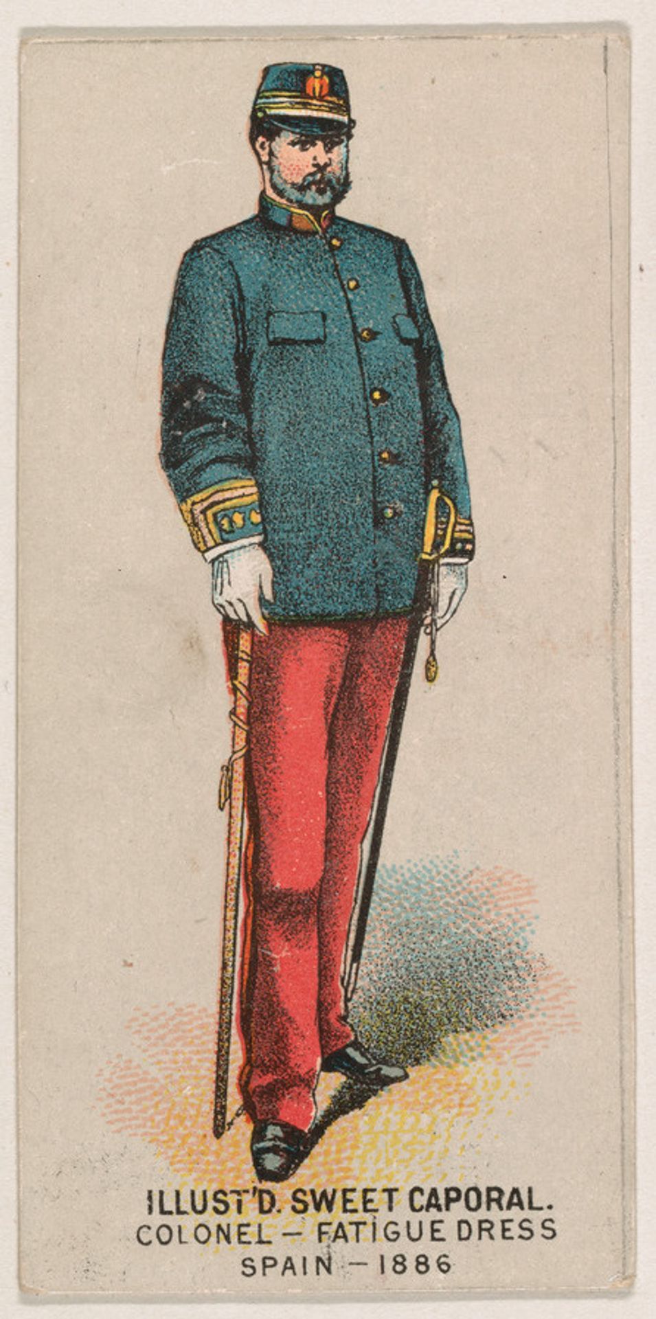 Fatigue Dress, Colonel, Spain, 1886, from the Military Series (N224) issued by Kinney Tobacco Company to promote Sweet Caporal Cigarettes by Kinney Brothers Tobacco Company